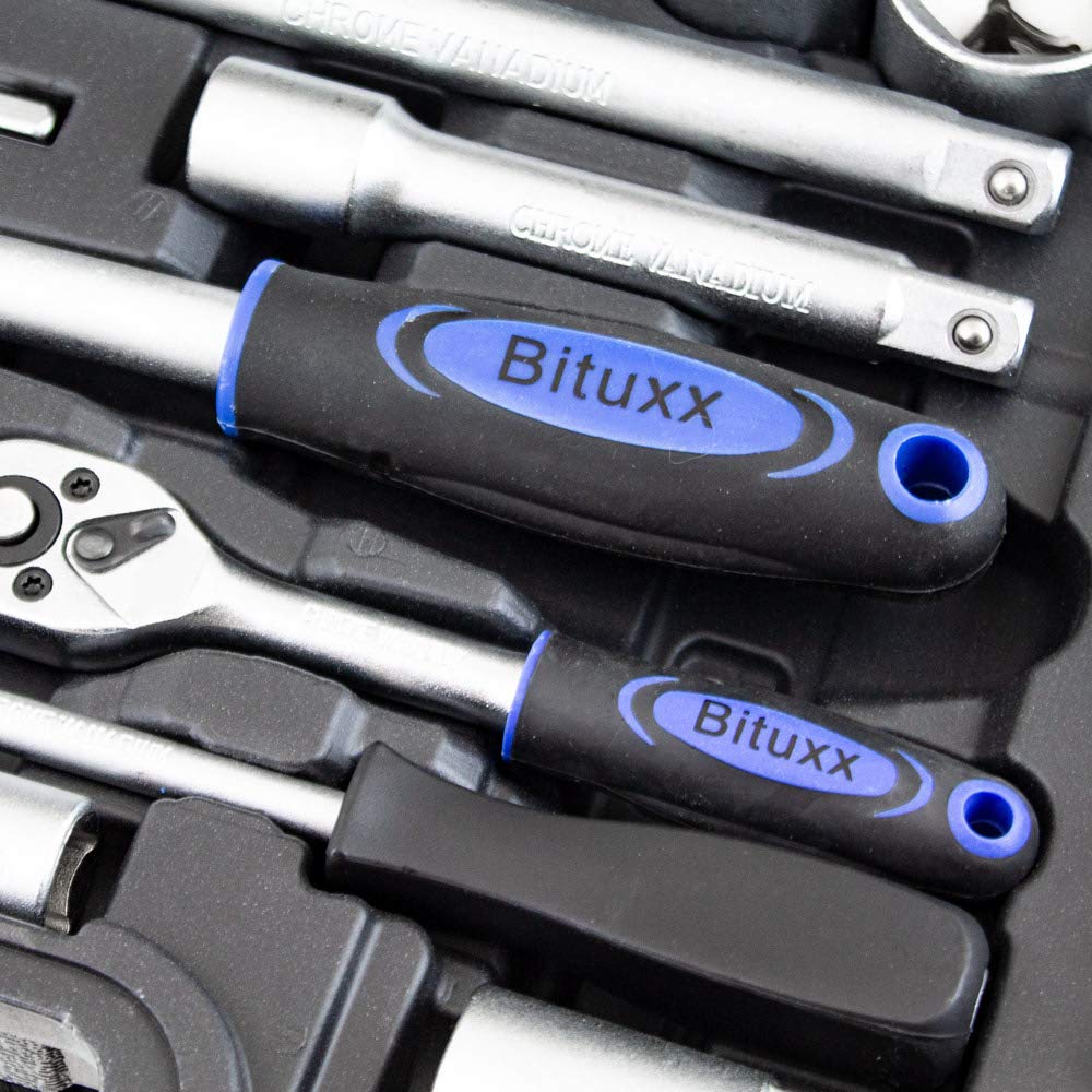 BITUXX 108 Teiliges Werkzeugkoffer Knarrenkasten Werkzeugset Werkzeugkasten Ratschenkasten Steckschlüssel Bit Sechskant Werkzeug Set