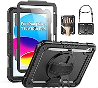 SEYMAC Heavy Duty Shockproof Case for iPad 11th/10th Gen 2025/2022 (11") - Full-Body Protection, Screen Protector, 360° Stand, Hand/Shoulder Straps, Black
