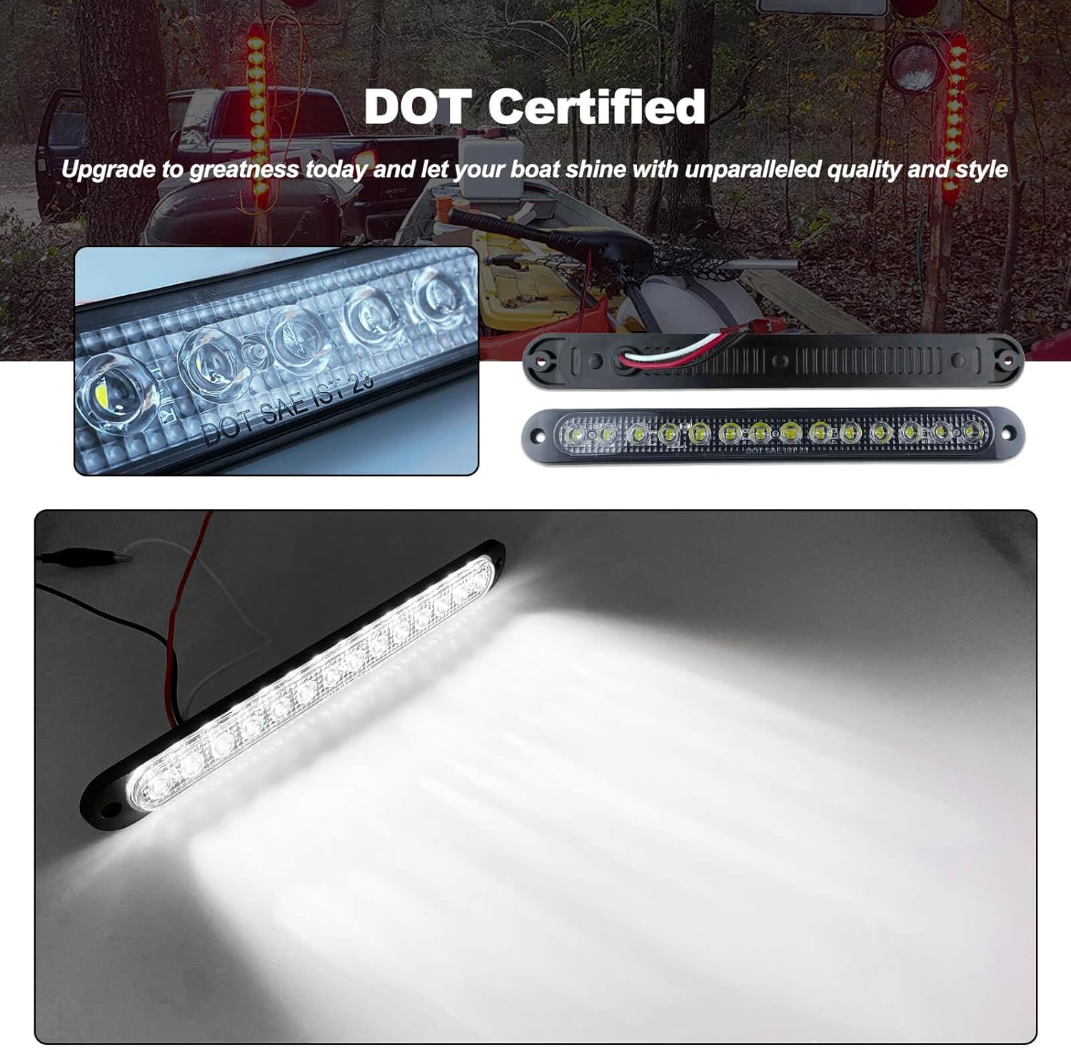 10" White Trailer LED Reverse Lights Bar Strip Truck Bed Backup Lights Rear Running Side Marker for Truck RV Aluminum Alloy Base, 15 LEDs 2Pcs