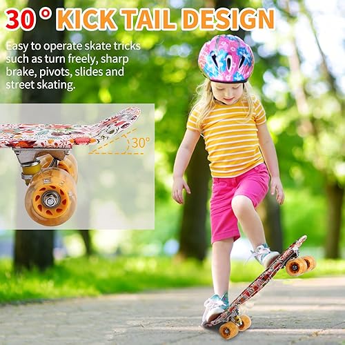 Miniatura 40 de Patinetas, 22" Patineta Completa, Mini Cruiser Skateboard para Niños Niñas Adolescentes Principiantes con Coloridas Ruedas Intermitentes Herramienta