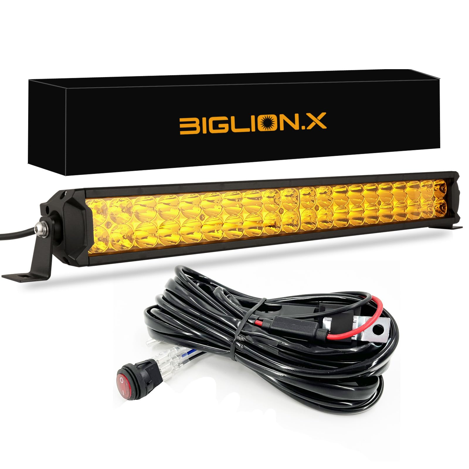 BIGLION.X 22 Inch Amber LED Light Bar 200W 22000LM Spot Flood Combo Yellow Off Road Light Bar Double Row Light Bar with Wiring Harness Waterproof 12V 24V for Pickup Truck SUV ATV Bumper