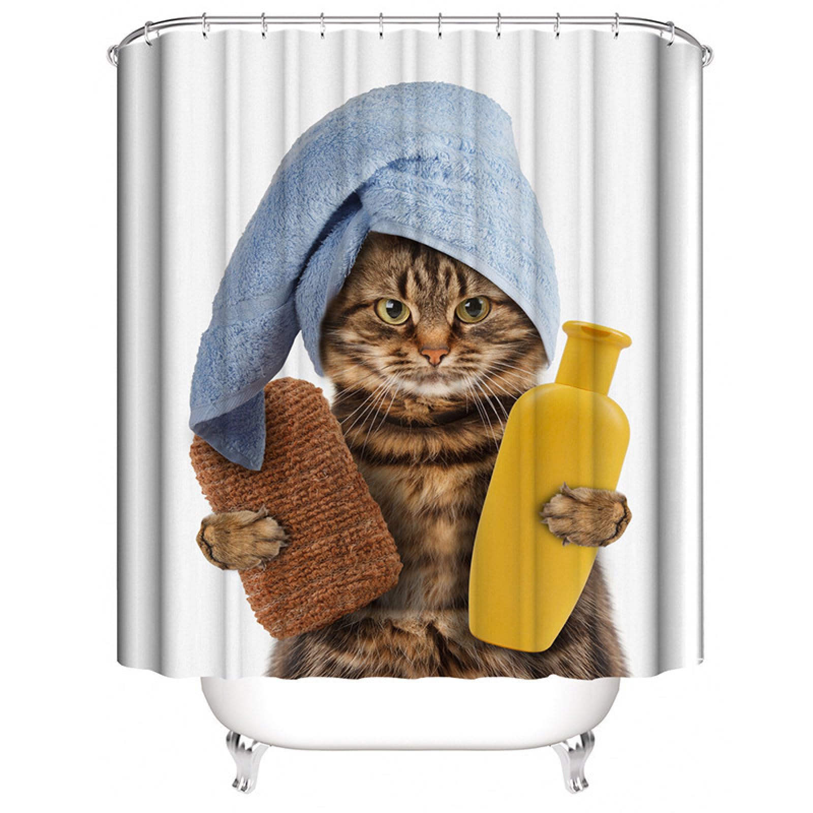 Rideau de douche chat brun anti moisissure tissu étanche avec crochets