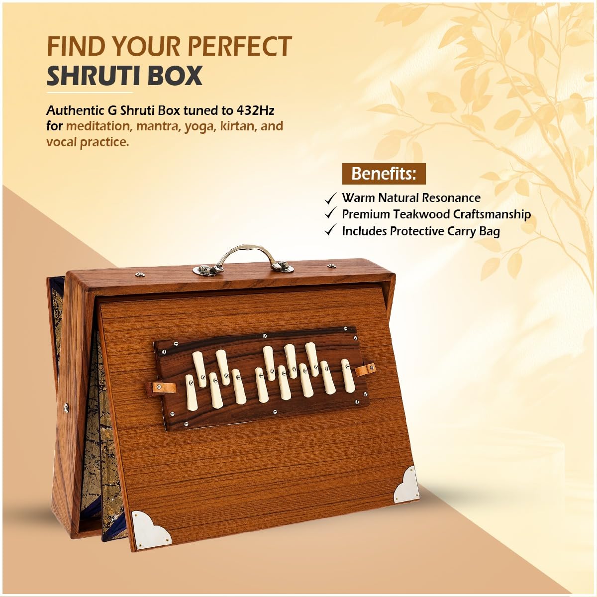 Shruti Box M2 Low G, strumento musicale indiano Surpeti Shruti Box sintonizzato a 432 Hz, Shruti con borsa per il trasporto