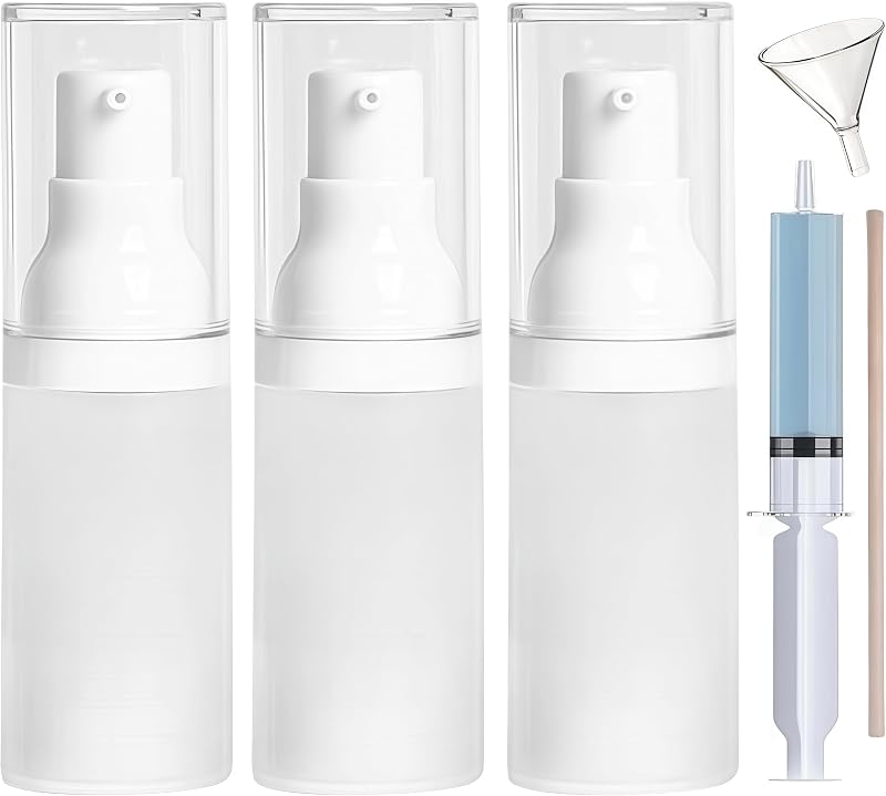 FaceBucks Frasco Airless com Bomba para Viagem 30 mL, Branco, Pacote com 3