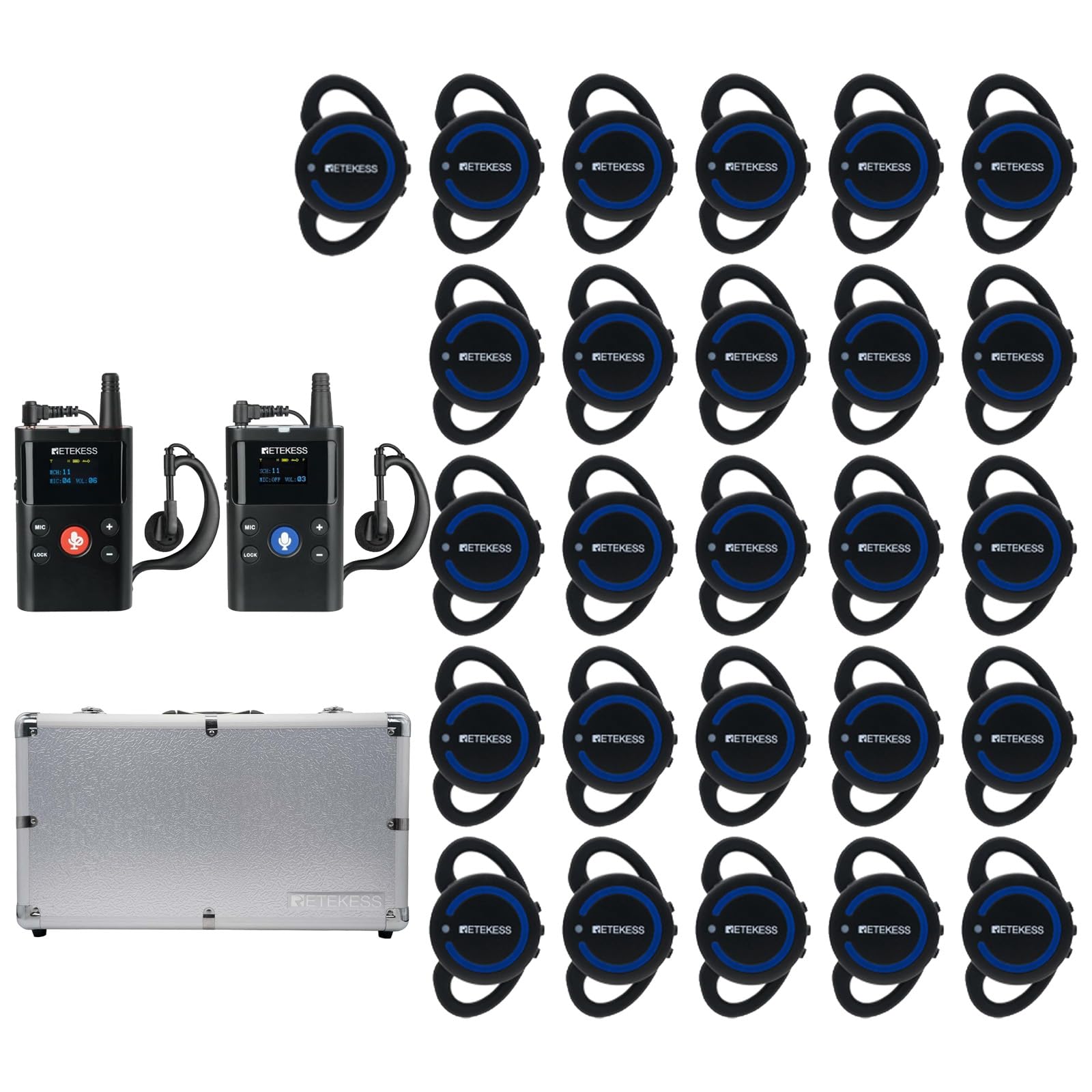 Retekess TT126R Ear Receiver, Digital Technology, Work with TT126 Wireless Factory Tour Guide System Transmitter, Walking Tour Headsets for Plant (1 TX 1 RX 26 Ear Receivers)