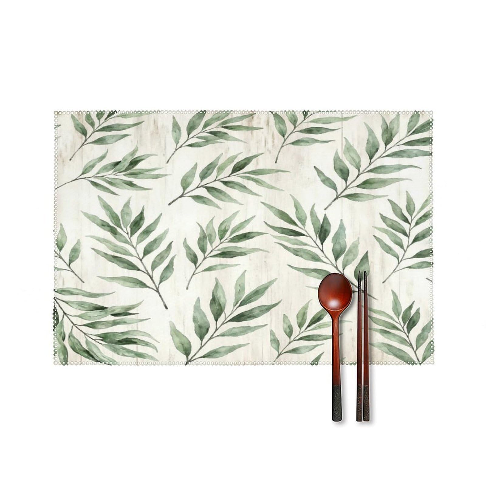 Fekiloot Style Green Leaves Placemats Set Of 6,Table Mat