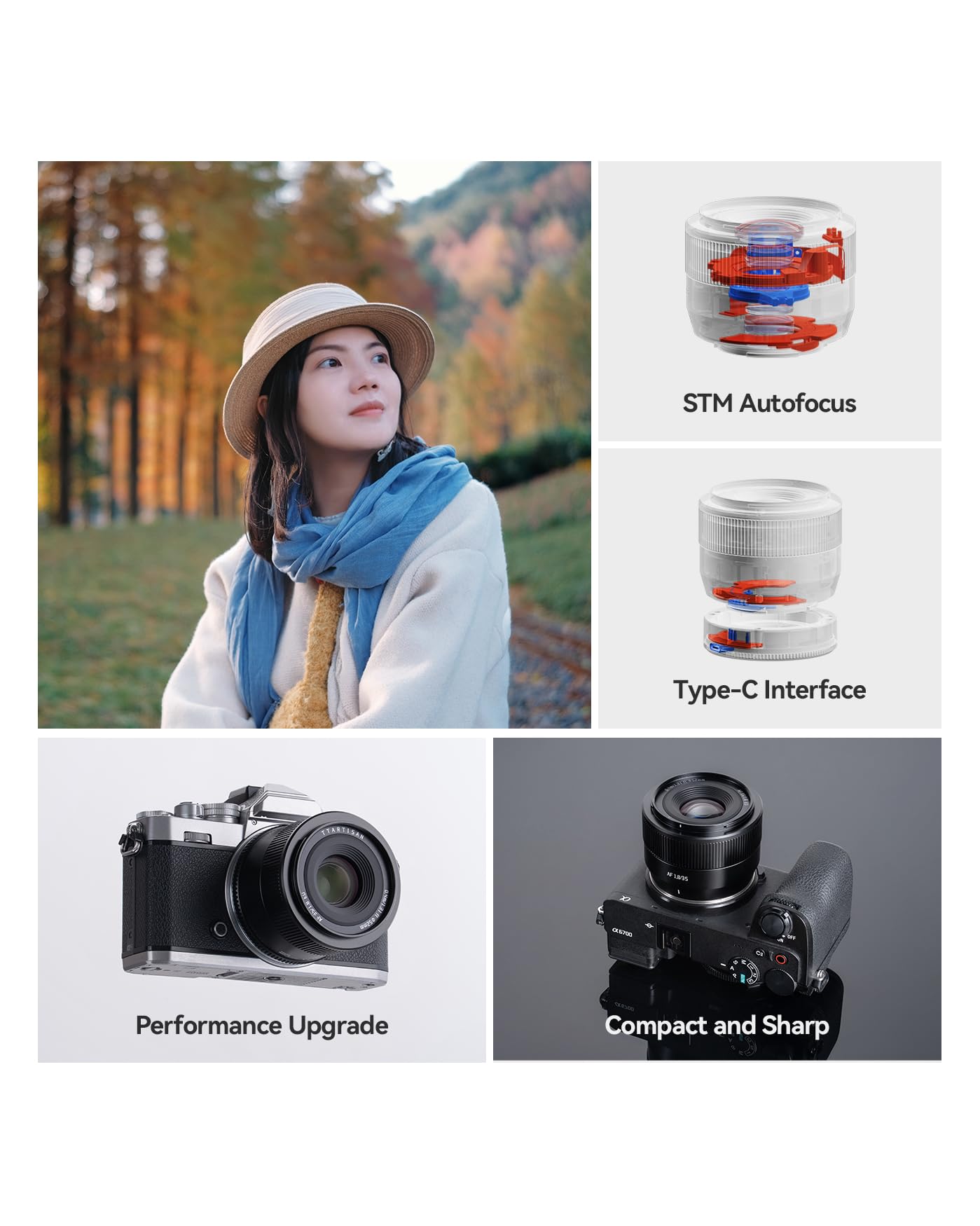 TTArtisan Obiektyw AF 35 mm F1.8 II APS-C z autofokusem, z osłoną obiektywu do aparatów bezlusterkowych E-Mount, lekki, 0,4 m, minimalna odległość ogniskowania, idealny do portretu, krajobrazu, ulicy