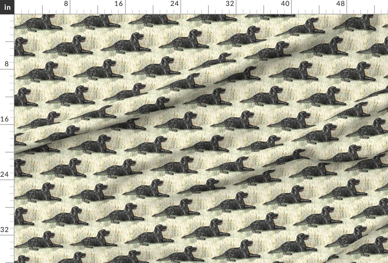 Spoonflower Fabric - Black Lab Wildflowers Landscape Labrador Retriever Dog Cream Printed on Minky Fabric by The Yard - Sewing Baby Blankets Quilt Backing Plush