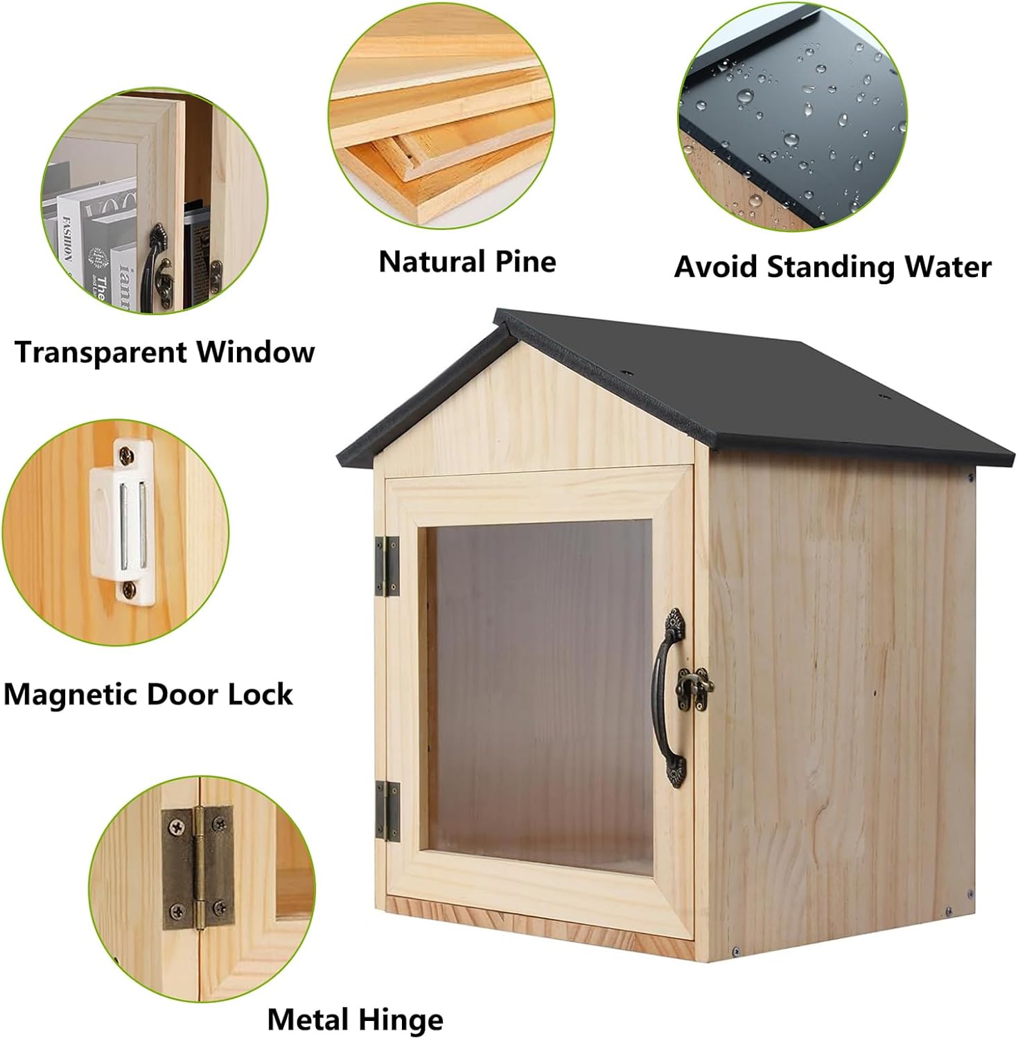 Little Library Box Outdoor Wooden Outside Library Book Boxes‌ Literature Exchange Box Book Storage for Diy, Neighborhoods Community and Schools Sharing Literature and Newspapers (Wood)