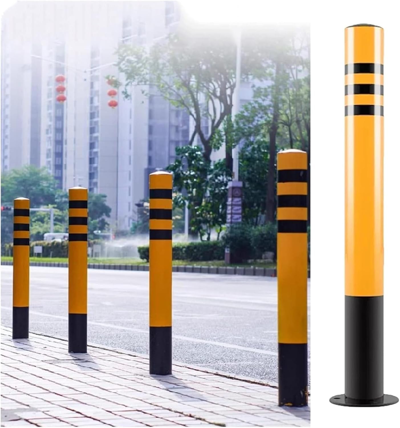 WDSOPK Traffic Delineator Post Cone, Barrier Reflective Tape Parking Post with Expansion Bolts,Parking Barriers for Driveways,Perfect for Traffic（4pck-100cm）