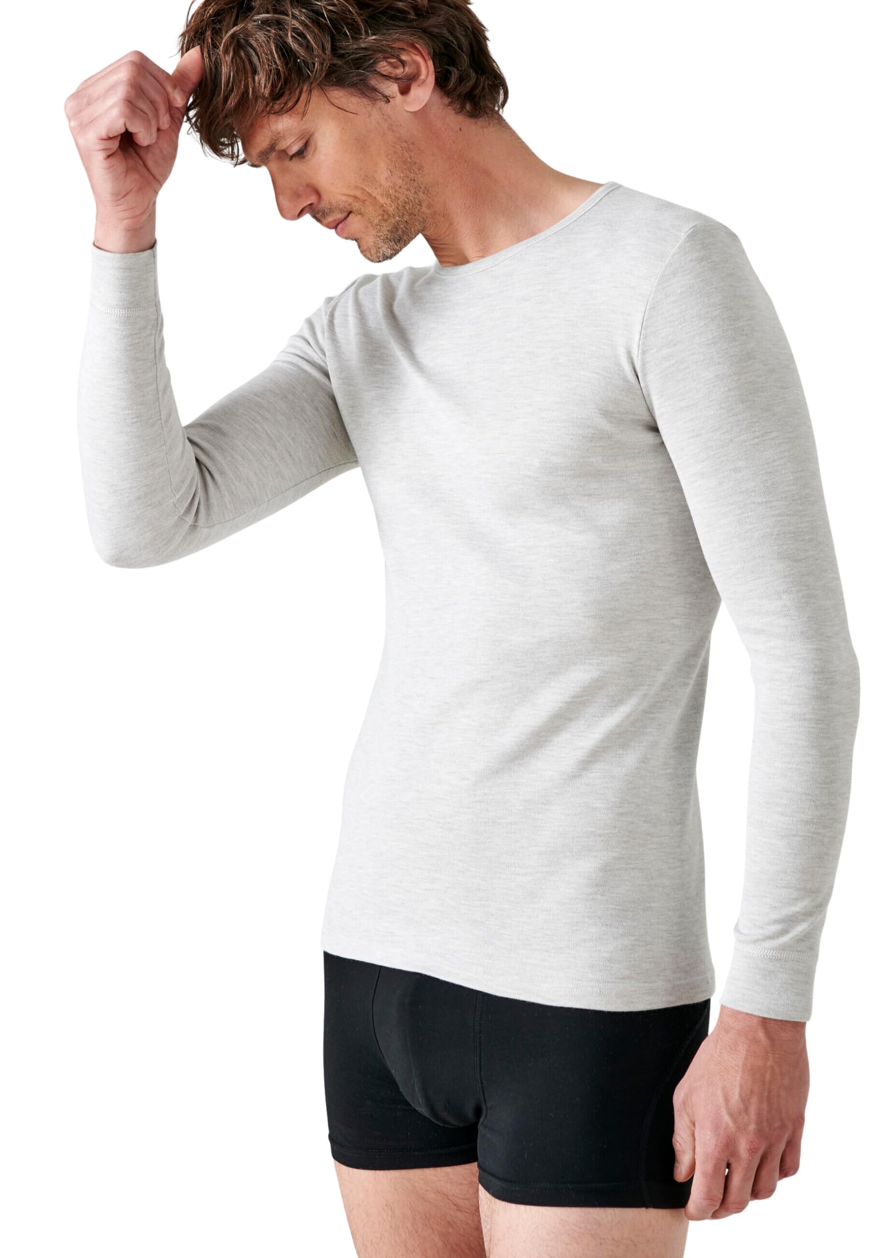 Damart Men's Grey - Thermolactyl Classic Knit Crew Neck, White, Size S, Long Sleeves, Flecked M