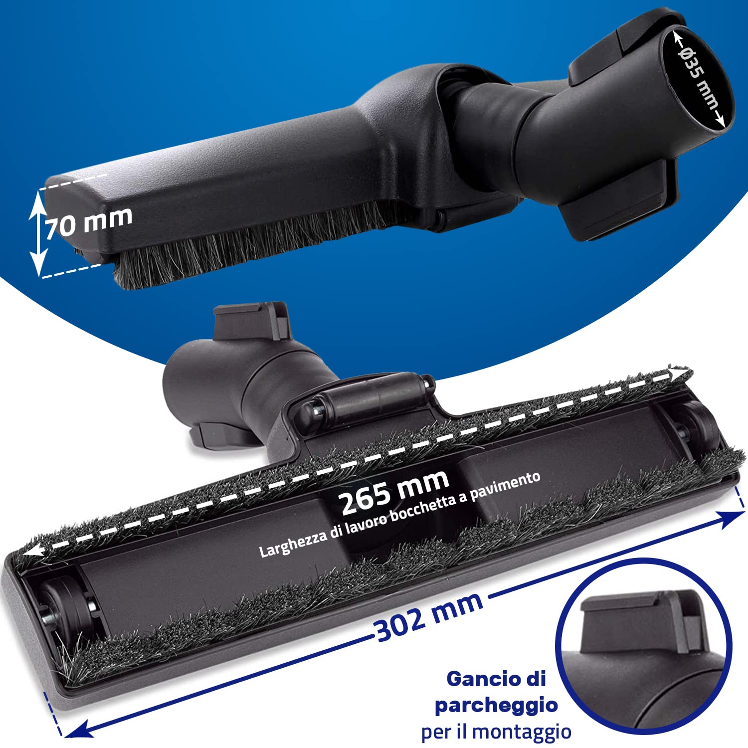 Spazzola Aspirapolvere Universale 32mm/35mm - Per Moquette E Pavimenti Duri, Girevole 180° - Foto 4