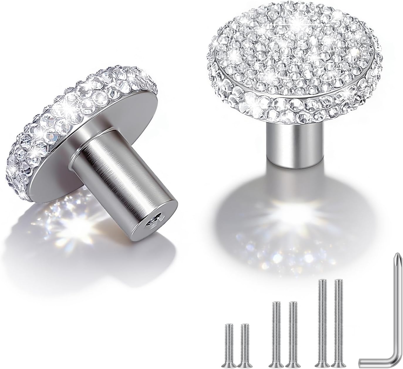 Yivaiks 2pack Bling Kitchen Cabinet Knobs Crystal Rhinestone Dresser Pulls Aesthetic Luxury Bathroom Cabinet Drawer Closet Door Knobs （Cylinder 1.96in White）