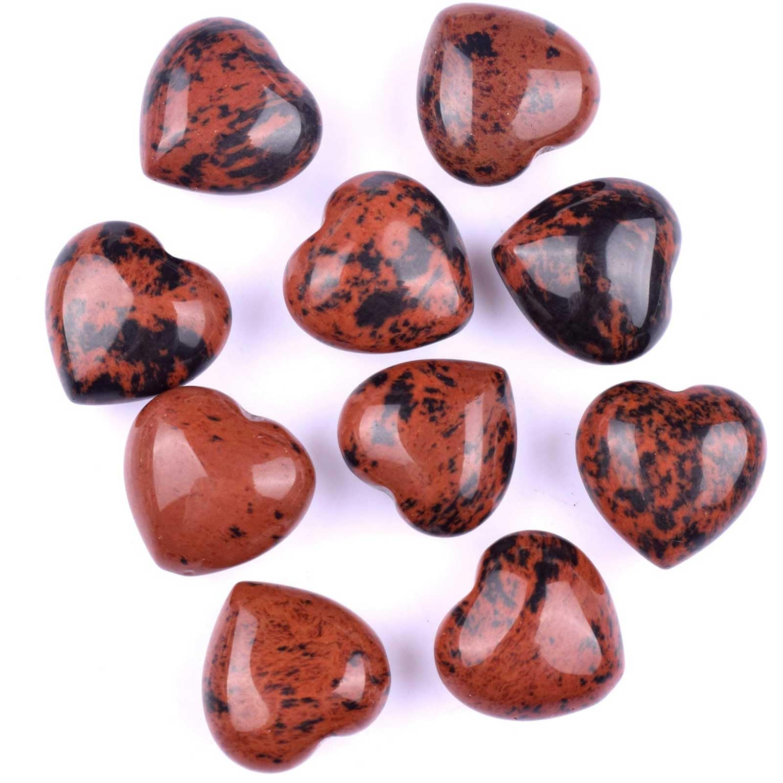 AGSHYWFT 20Pcs Healing Crystals and Heart Stones, 0.6" Crystal Heart Gemstone Polished Love Worry Stones Palm Pocket Stone for Reiki Meditation & Feng Shui Home Decor,Red Obsidian