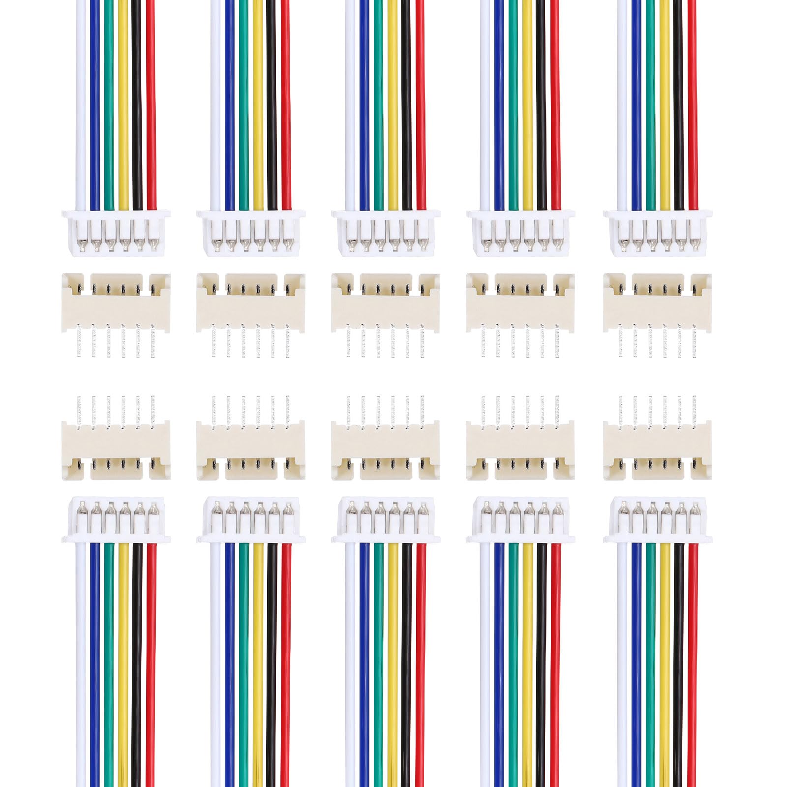 sourcing map 10 Pcs MX 1.25mm 6 Pin Single Head Male Connector Plug with 28 AWG 150mm Wire Cable and Female Motherboard Connector for Speakers,LED Light Strips,Small Appliances