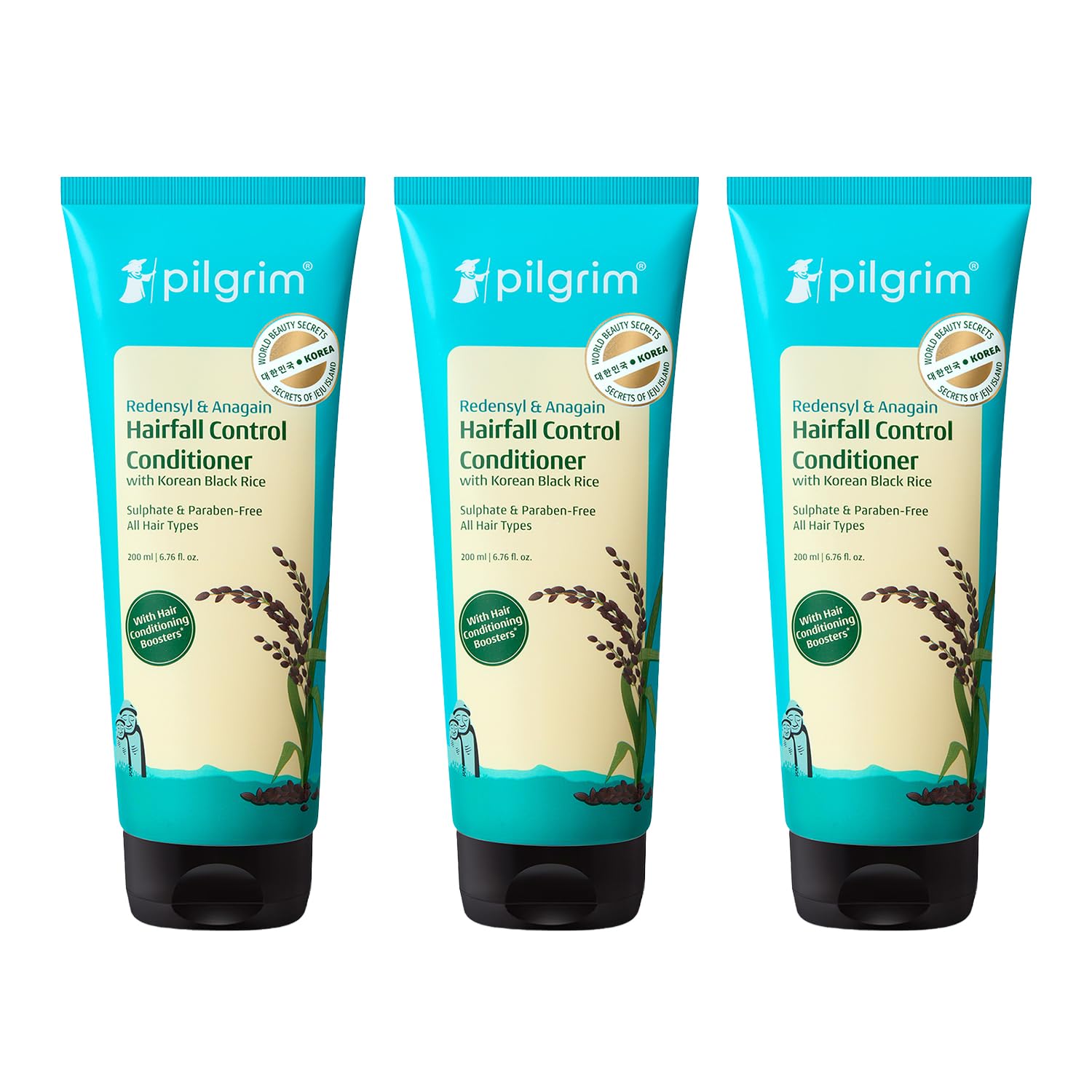pilgrim anti hairfall conditioner with redensyl & anagain 200ml (pack of 3) | hairfall control conditioner with black korean rice | paraben & silicone-free | suitable for all hair types | for women and men