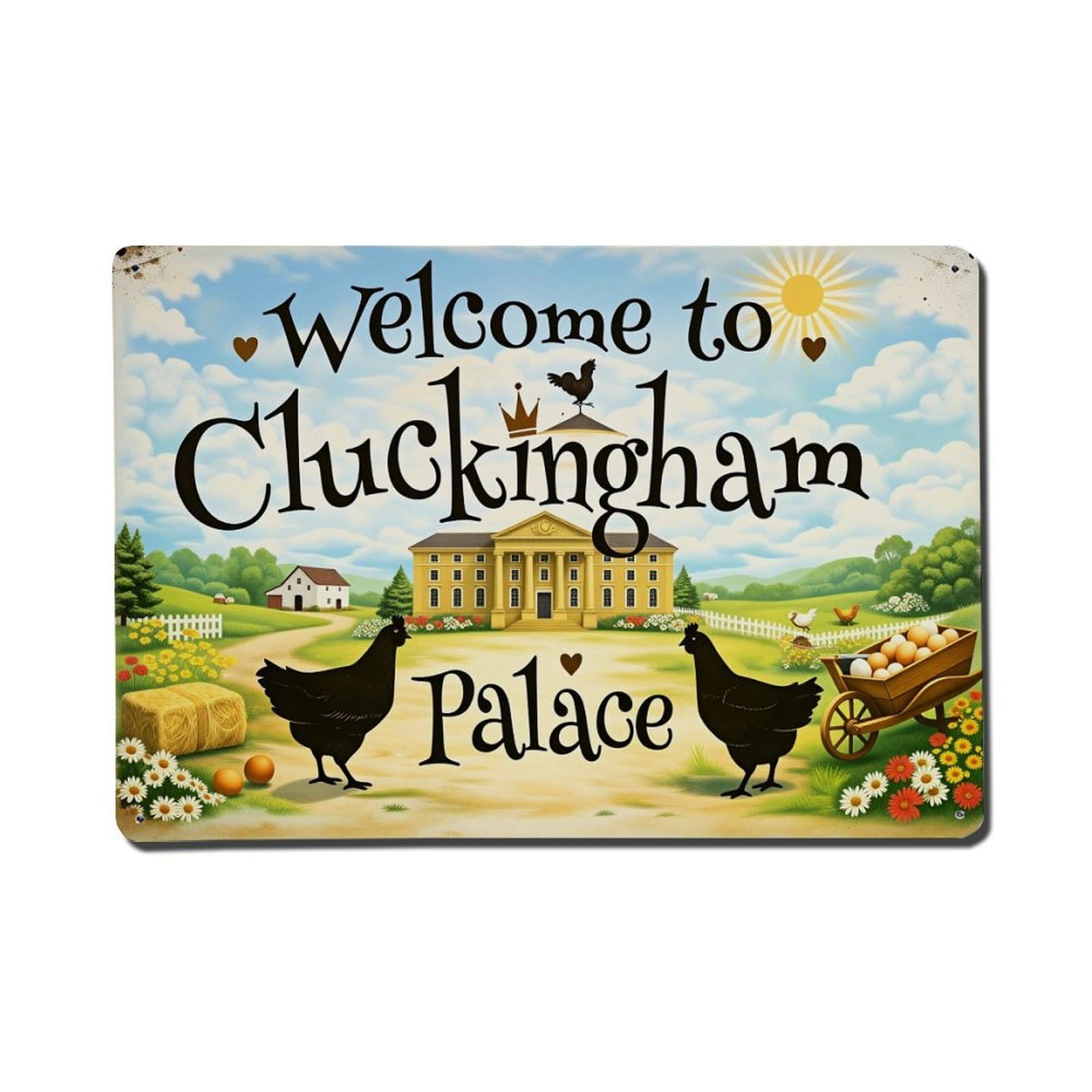 Welcome To Cluckingham Palace Tin Sign Vintage Metal Poster, Home Bar Garage Man Cave Cafe Indoor & Outdoor Wall Decoration 8x12Inches