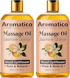 AROMATICO Jasmine Orange Massage Oil. Sensual Oil for Date Nights & Mood Upliftment. Intimate, Romantic Massage Oil for Couples. Non-sticky, 100% Natural - 300ml Pack of 2