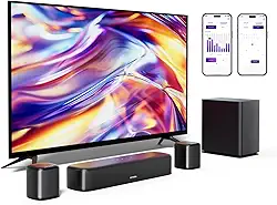 ULTIMEA Barra de som 5.1 canais com subwoofer, sistema de som surround virtual de home theater para TV, barra de som com controle de aplicativo, 2 alto-falantes surround, opt/AUX, potência máxima de