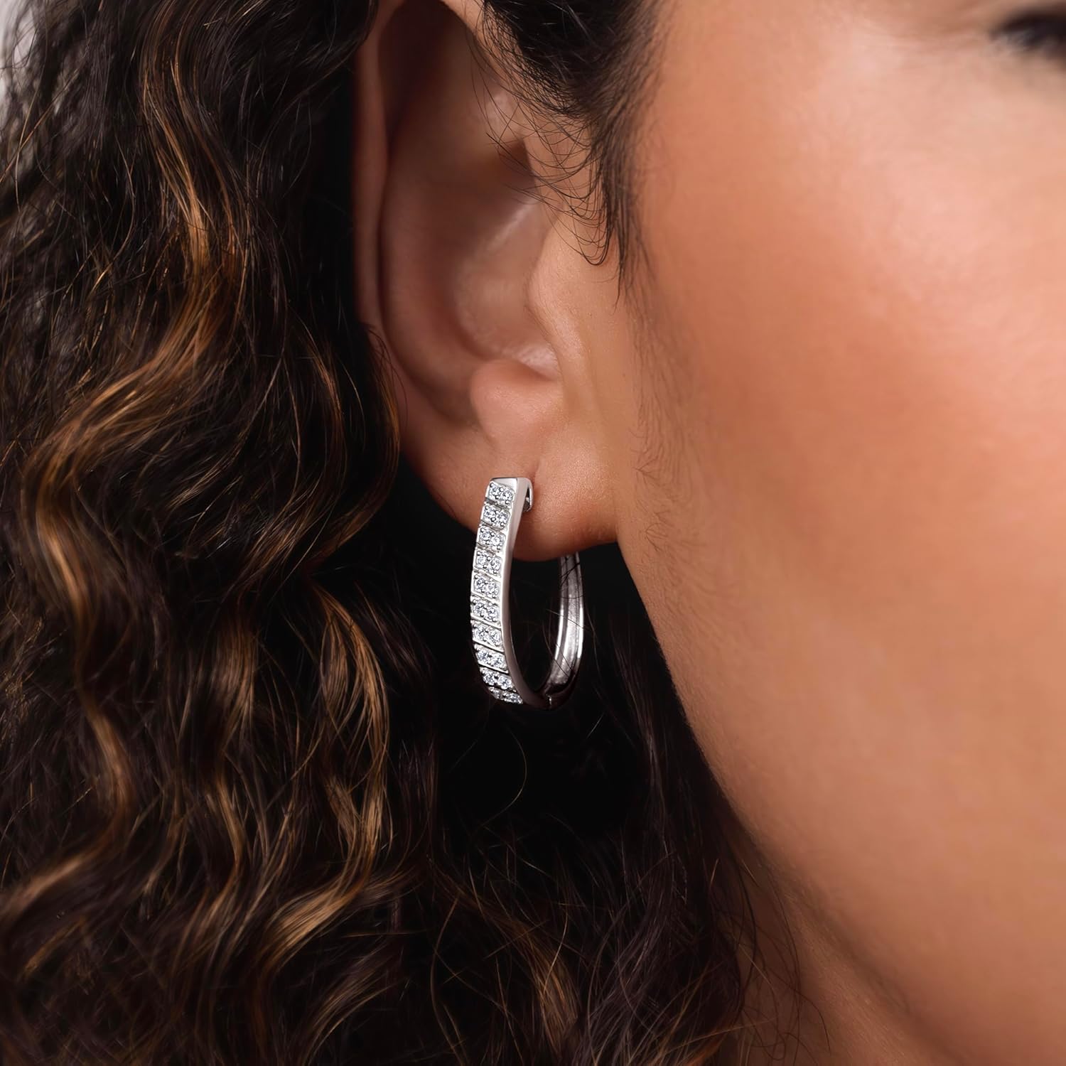 GILDED Lab-Grown Diamond Hoop Earrings for Women, Sterling Silver Hinged Hoops – Elegant Jewelry Gift box included