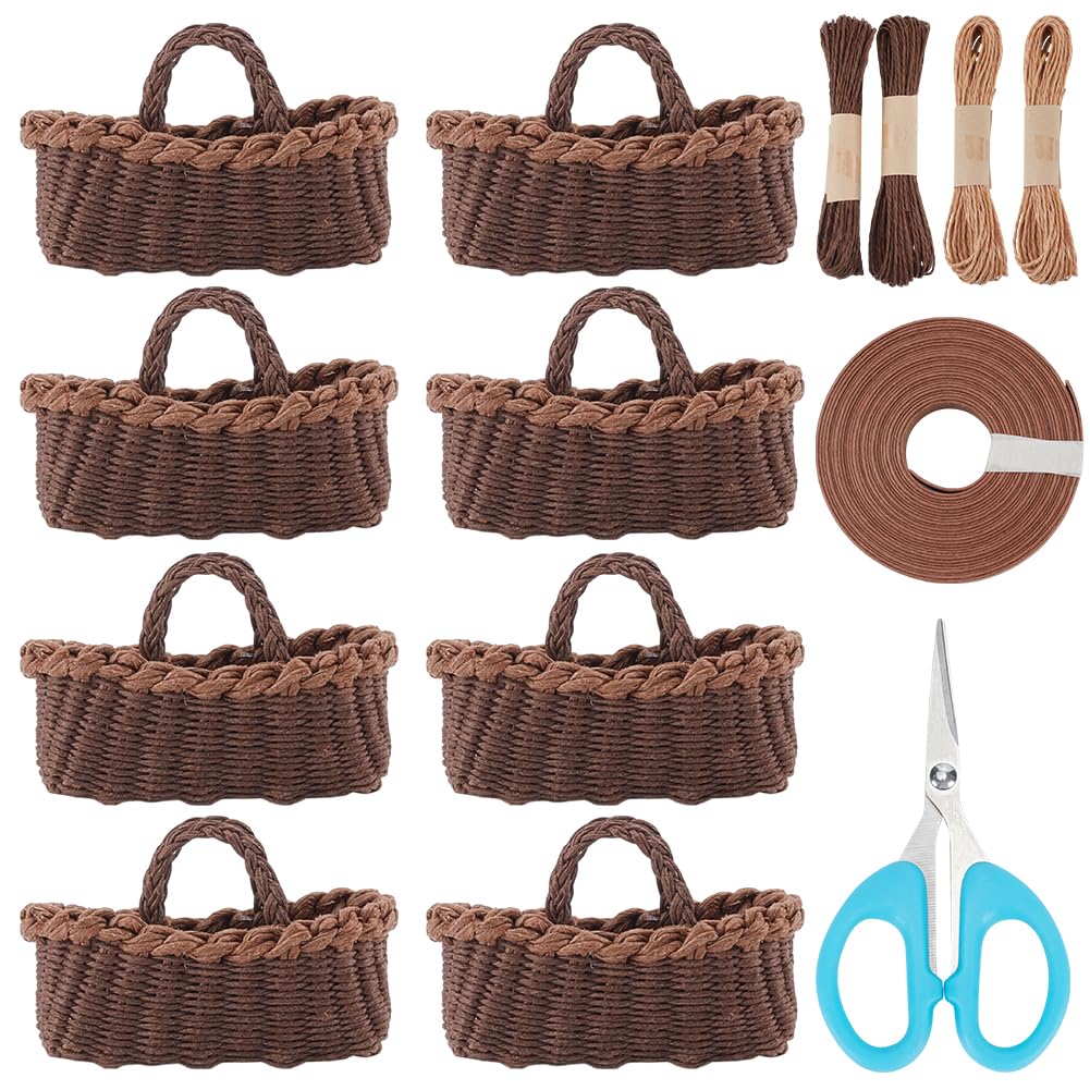 Kit de 8 cestas de ratán en miniatura de FREEBLOSS para hacer cestas de Pascua con asas, ideal para pequeños regalos de cumpleaños o baby shower.