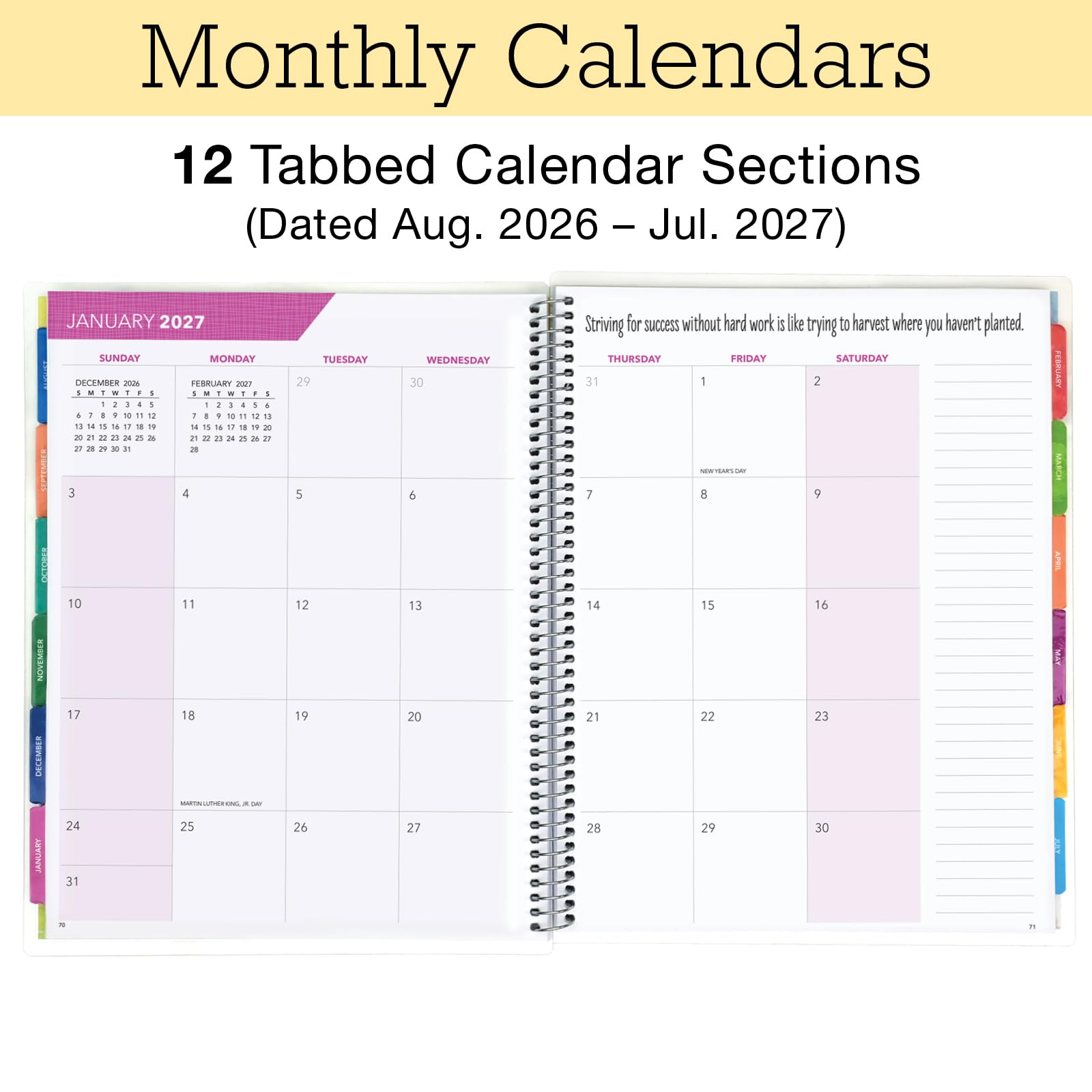 Lite-Lehrer-Planer: August 2026 - Juli 2027, 21,6 x 27,9 cm, täglicher, wöchentlicher und monatlicher Organizer, enthält 7 Perioden, datierten Kalender, Seitenregister, Lesezeichen und