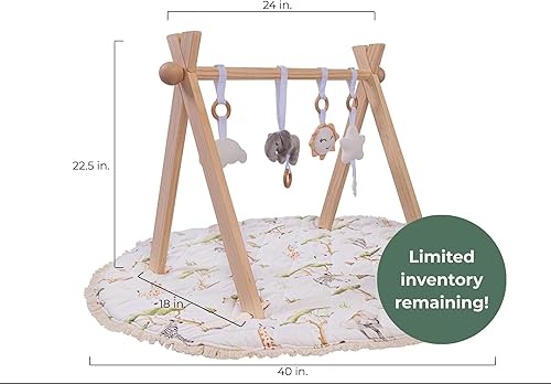 Miniatura 2 de Montessori - Gimnasio y tapete de madera para bebés, pino FSC de calidad reliquia, tapete lavable reversible, incluye juguetes colgantes, gimnasio