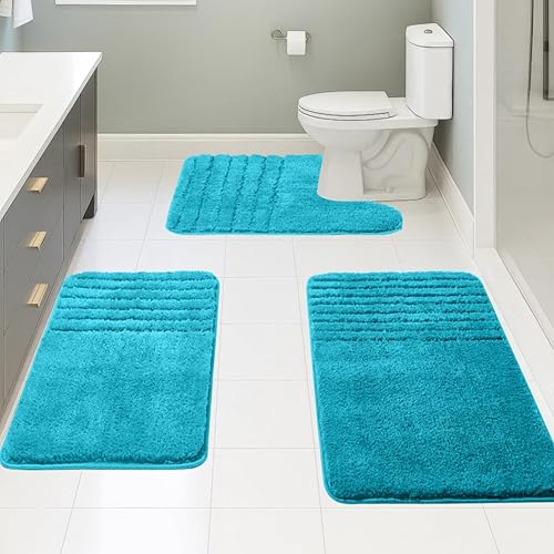 Miniatura 38 de Juego de 3 alfombras de baño suaves y absorbentes, peludas, suaves, antideslizantes, para ducha, bañera, lavable a máquina