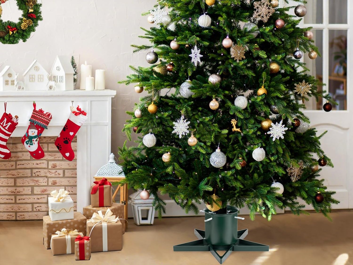 Christmas Tree Stand for 6ft Real Tree Green Christmas Tree Holder for Holiday Home Party Christmas Tree Decorations Fits Up to 4.7" Live Xmas Tree Trunks