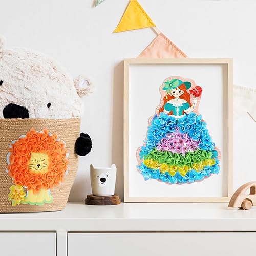 Miniatura 6 de Suteng Artes y manualidades para niñas, rompecabezas de arte poke, pintura de punción para niños, 12 hojas de princesa DIY tabla de vestir de tela,
