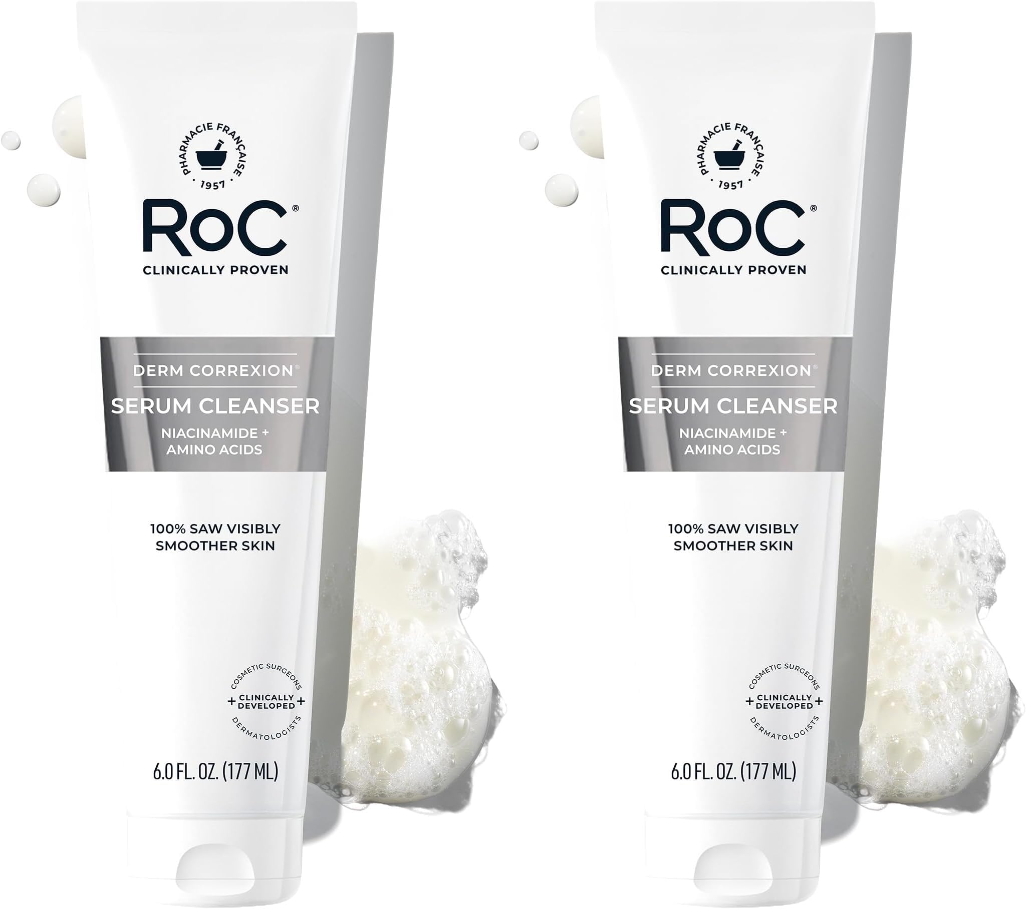 RoC Retinol Correxion Deep Wrinkle Serum Facial Cleanser with Niacinamide for Anti-Aging & Fine Lines,Makeup Remover,Ophthalmologist Tested Skin Care,6 oz,(Pack of 2) 6 Fl Oz (Pack of 2)
