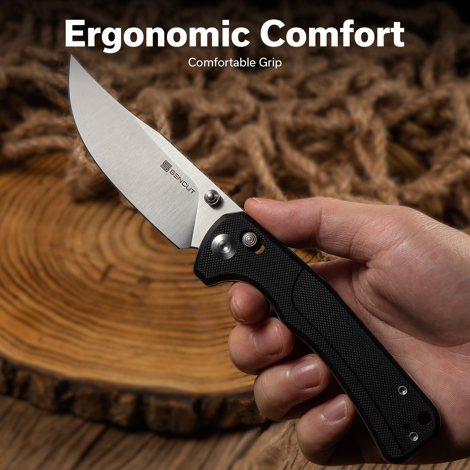 SENCUT Slybolt Pocket Knife for EDC, Folding Knife with 3.59'' Blade & G10 Handle, Crossbar Lock Knives for Gift S25001-1 (Black)