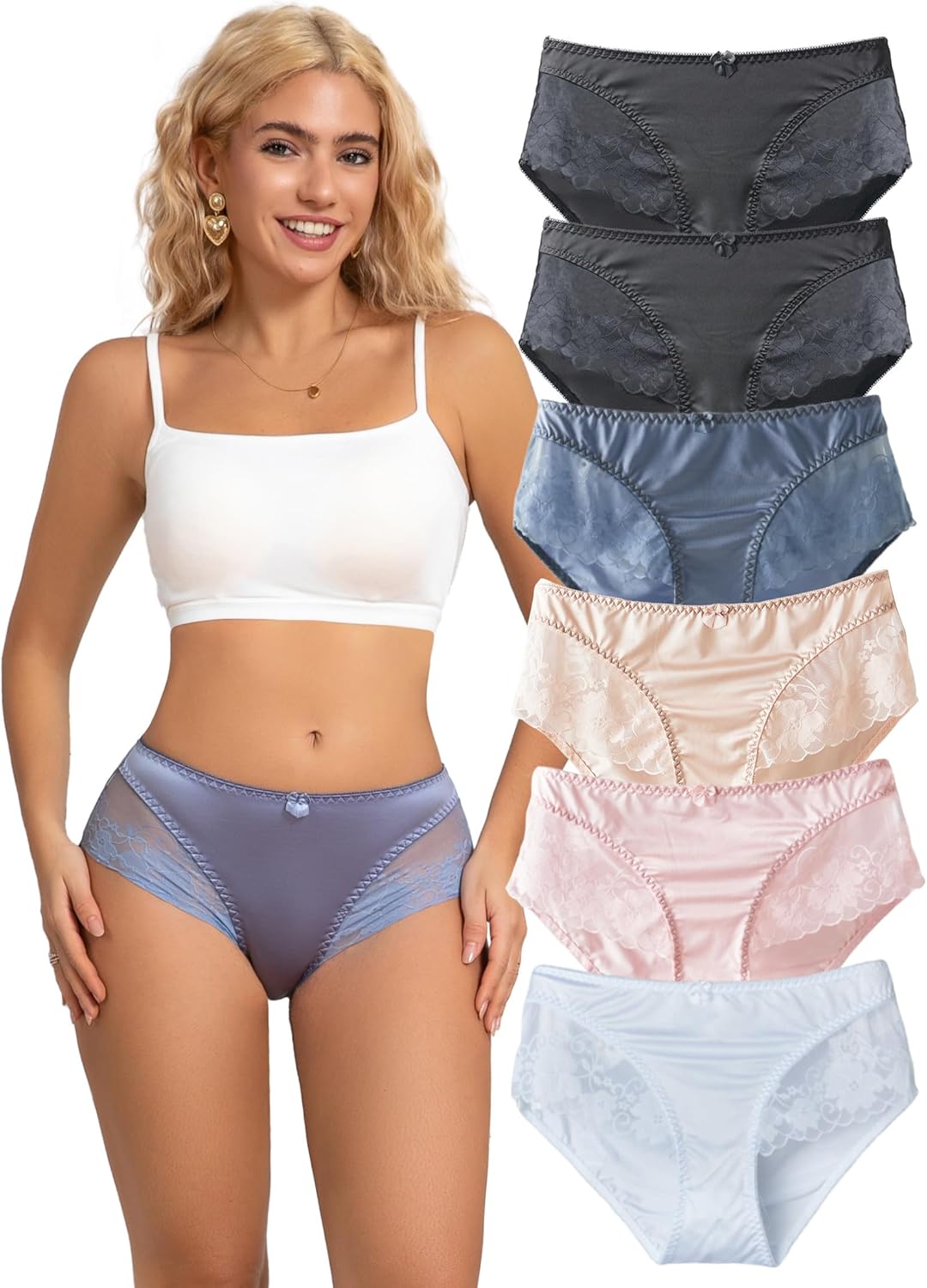 Satin Panties Lace Panties Womens Silk Underwear Spliced Highrise Cheekster Ladies Lace Briefs for Women Multipack