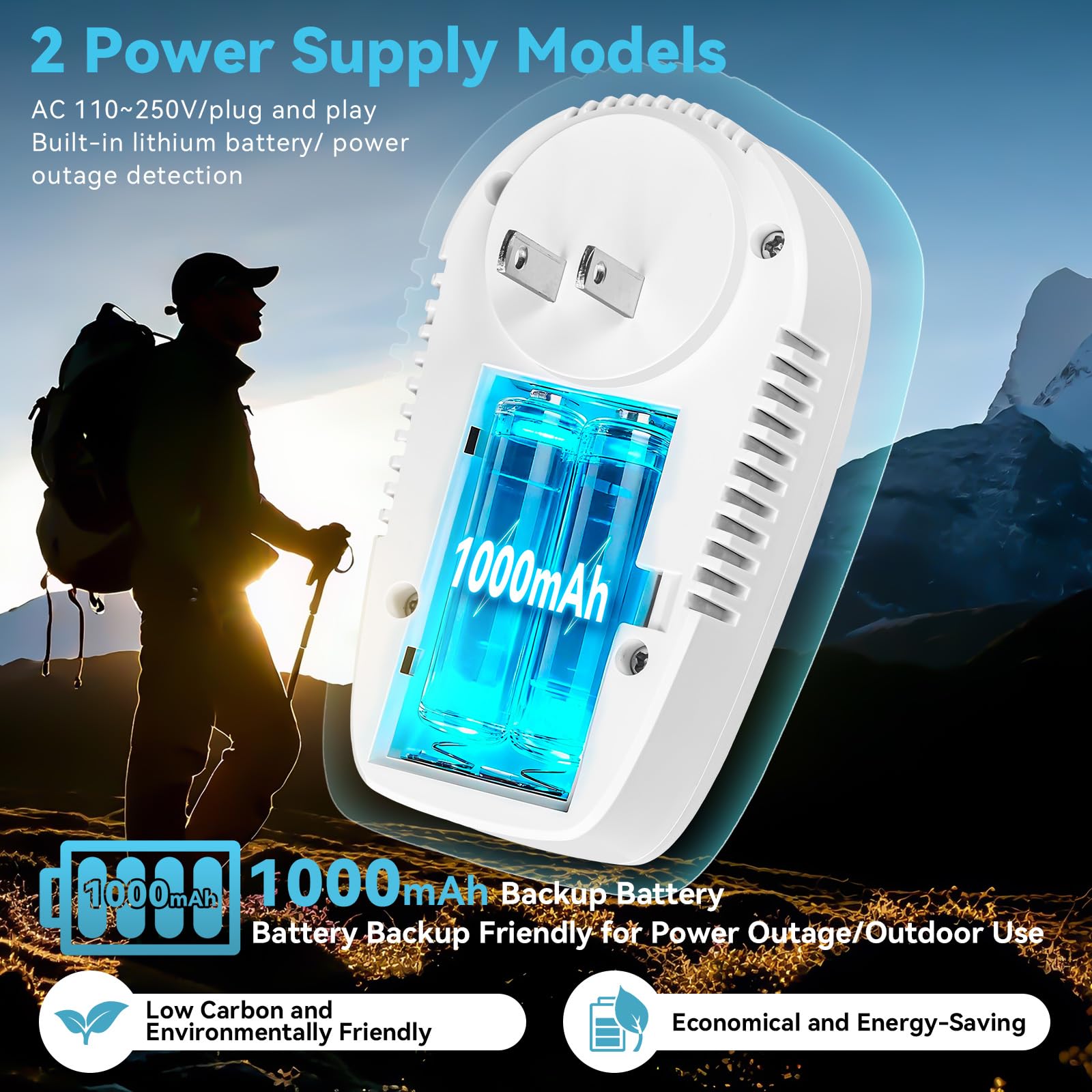 5-in-1 Carbon Monoxide Detectors,Plug-in Gas Detector with Rechargeable Backup Battery,Monitoring CO Natural Gas Temperature and Humidity Sound Light Alarm Detector,LCD Screen Brightness Adjustable — view 6