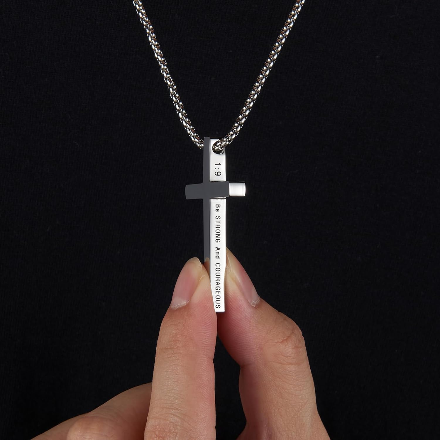 2 Pcs Silver Black Cross Necklace for Men Inspirational Bible Verse Cross Chain, Religious Christian Stainless Steel Cross Pendant Necklace Jewelry Gifts - Image 4