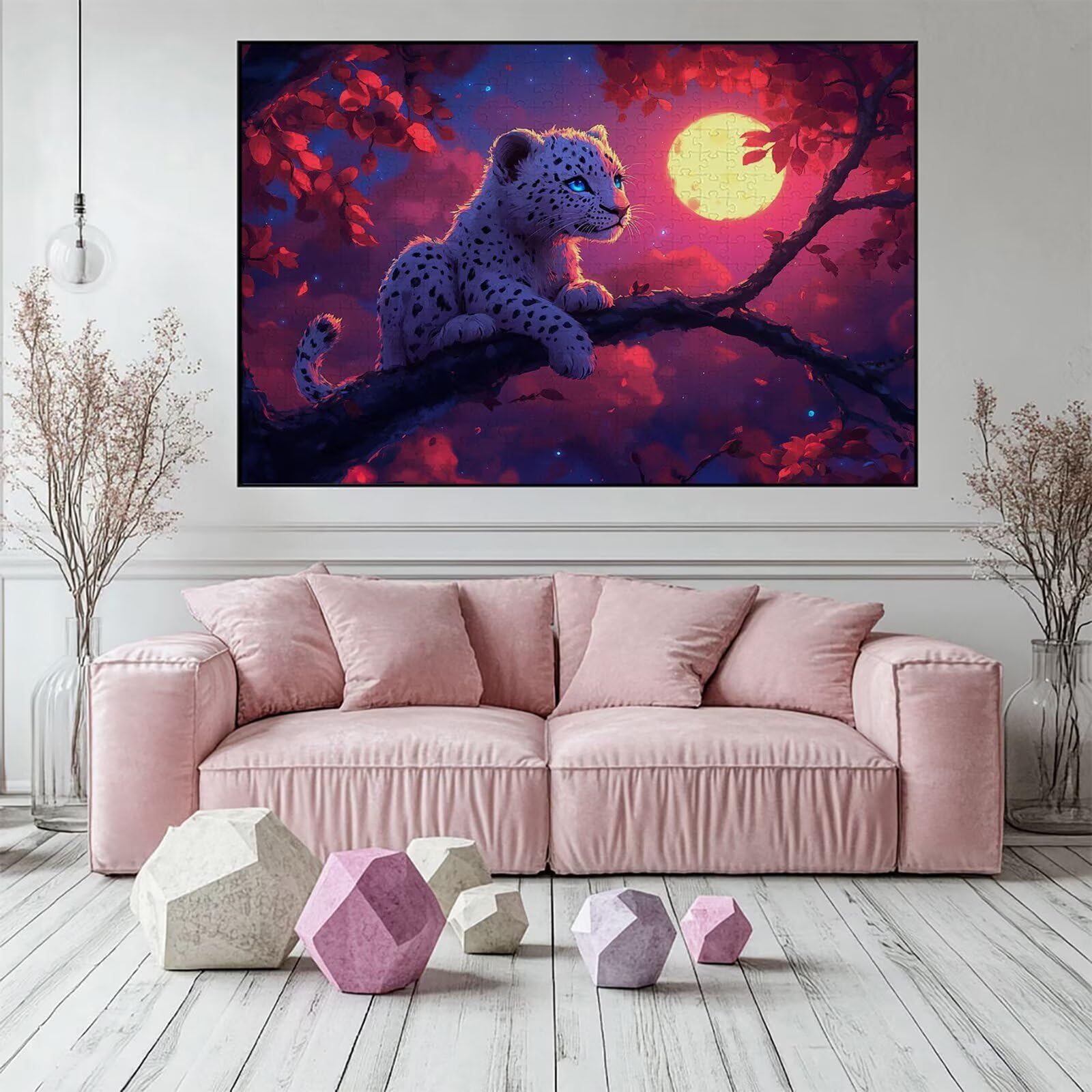Puzzle 4000 elementów lampart puzzle dla dorosłych księżyc 141 x 87 cm Unikalne rzemiosło klasyczne 3D drewniane układanki do rodzinnych gier aktywnych, układanka do samodzielnego wykonania nawet do