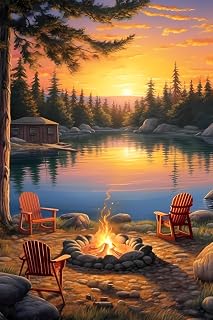 JOEAUEN 5D Adult Diamond Painting Kit Campfire Is Lit By Lake 8x12 inch