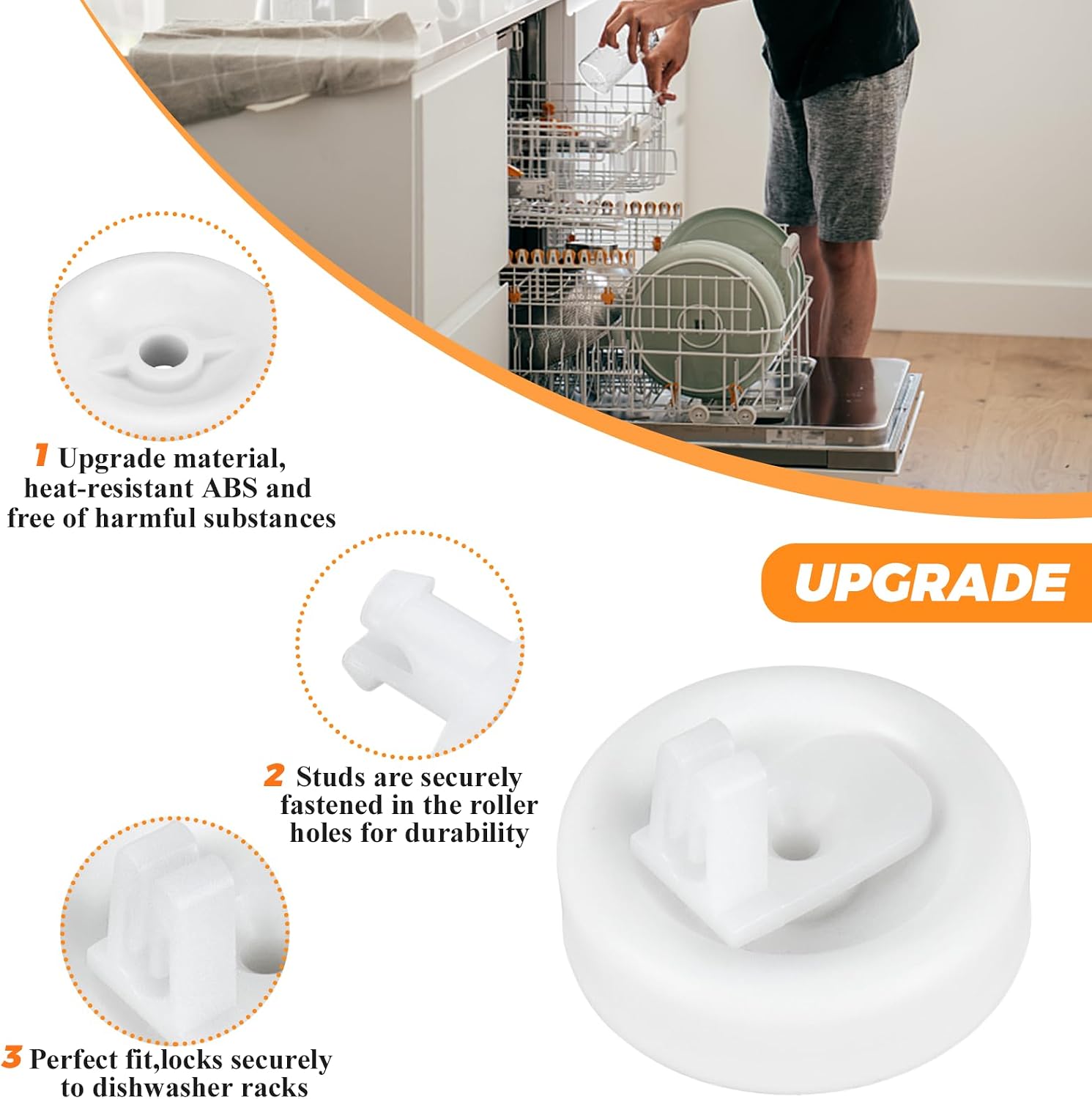 Upgraded 8Pack WD35X21038 Dishwasher Dishrack Rollers and Studs Lower Rack Wheel Kit by Blutoget - Fit for Ken-more Hotpoint GE Dishwashers Rack Wheels - Replaces AP5986365, WD12X10074, WD12X0272