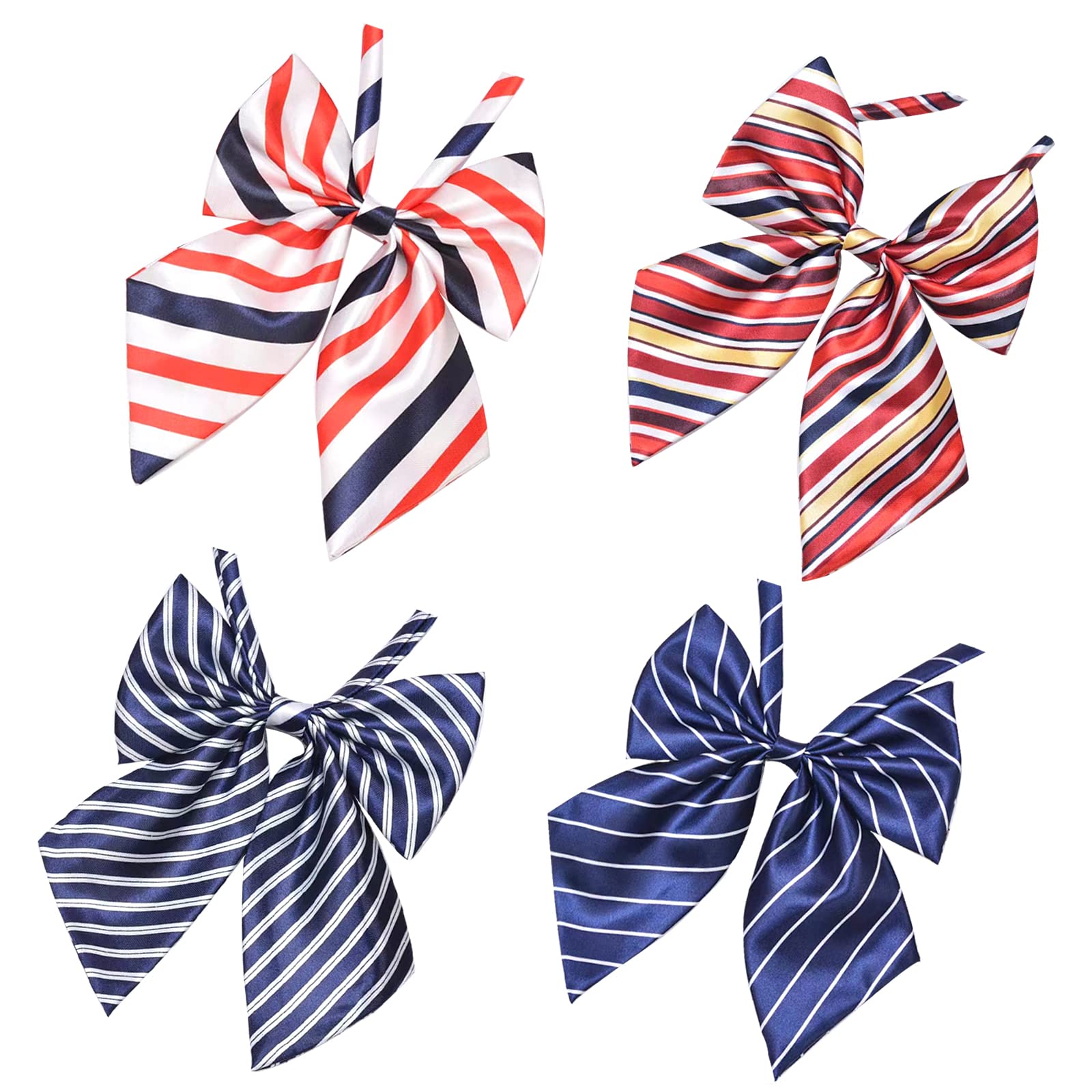 AsggBah 4pcs Women Striped Pre-tied Bow Ties with Adjustable Strap Bowknot Neckties for Professional Ladies Unisex