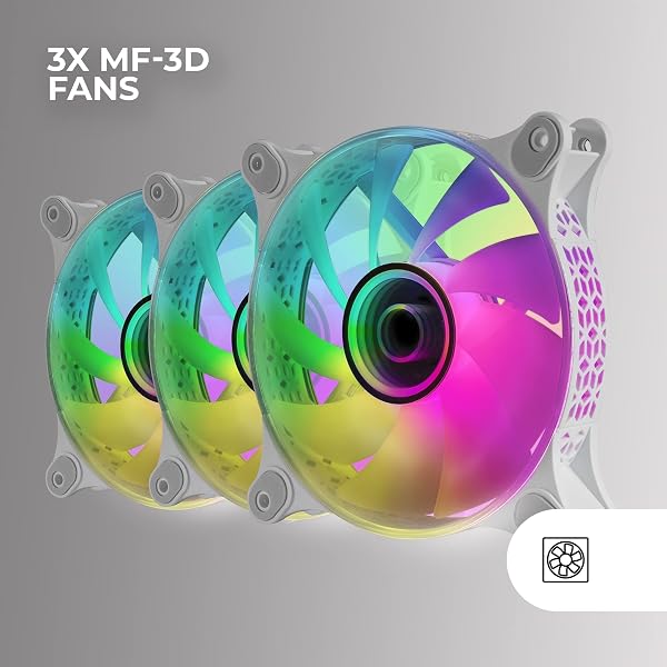 Mars Gaming MF-3DKIT, Kit 3 Ventiladores ARGB 360° 12cm, Espejo Infinito 3D, Sistema Anti-vibraciones, Controlador ARGB, Mando a Distancia RF, Compatibilidad Total, Blanco - 4