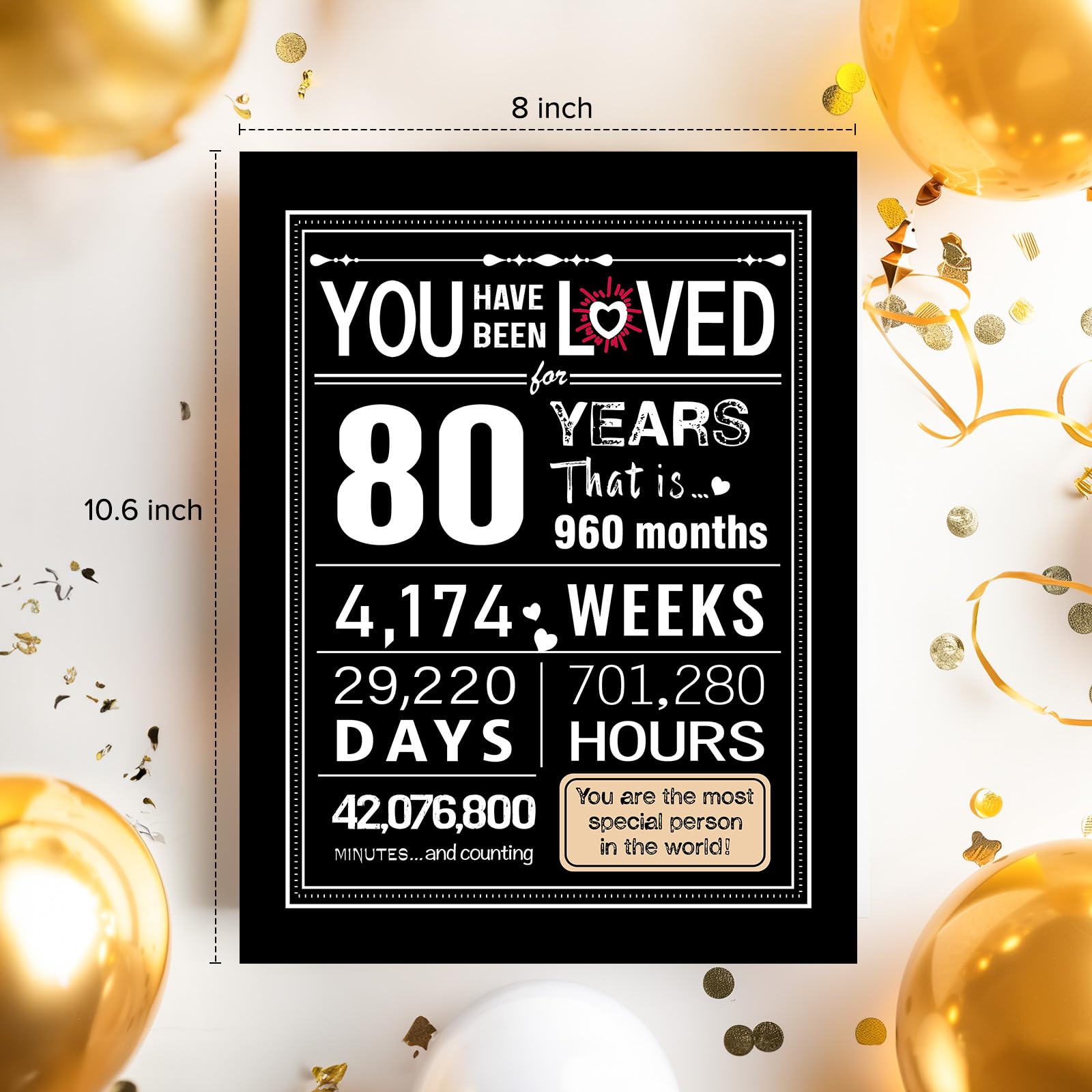 InstaDecor Carte D'anniversaire 80 Ans Pour Femme Ou Homme, Carte De Vœux D'anniversaire Pour Mari Ou Femme, Jumbo Classy Vintage 20,3 X 25,4 Cm