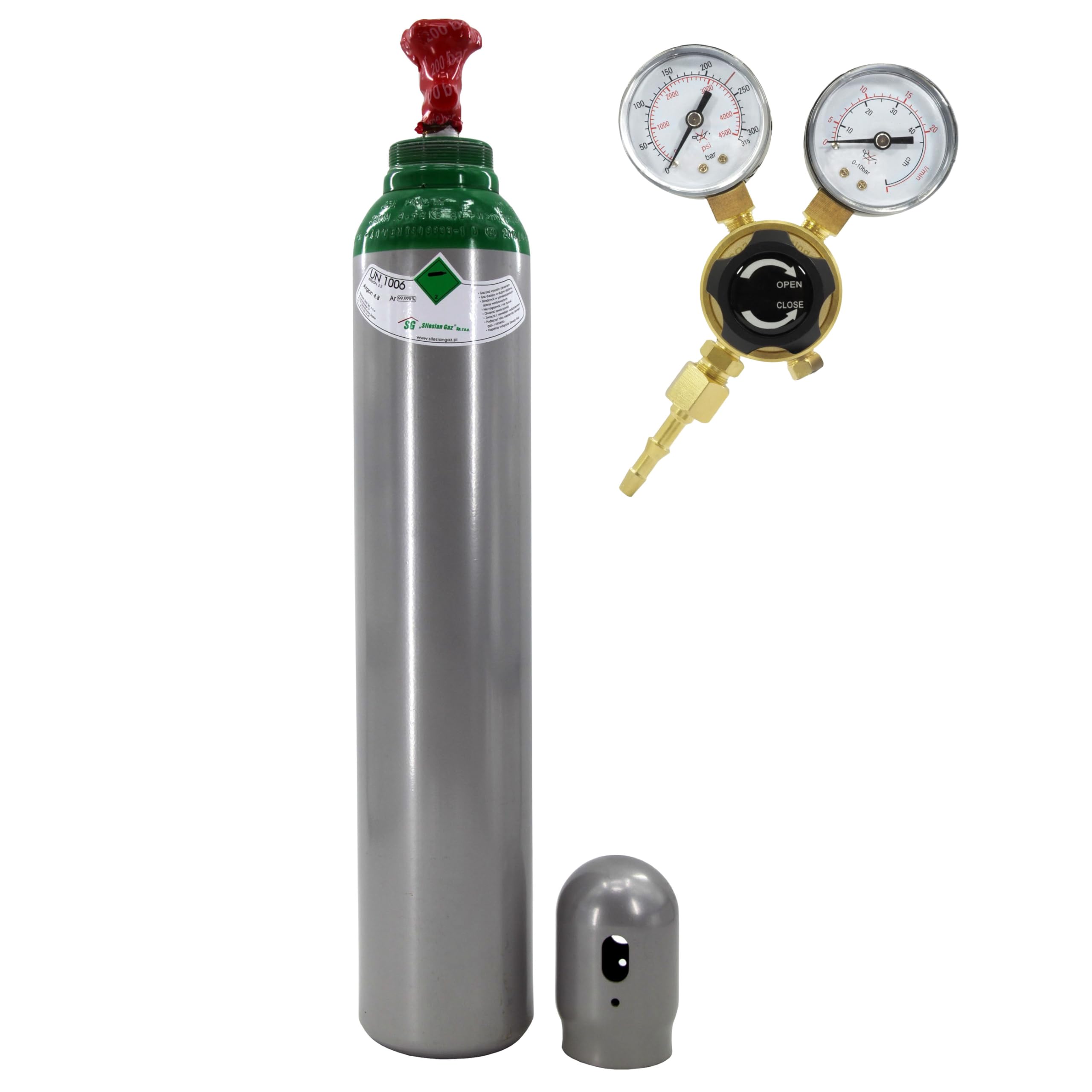 Bombona de gas de argón con regulador de presión de argón – 8 l, 200 bar lleno + regulador de presión Mini Ar/CO2 Bestschweissen.de para soldadura TIG, MIG y MAG