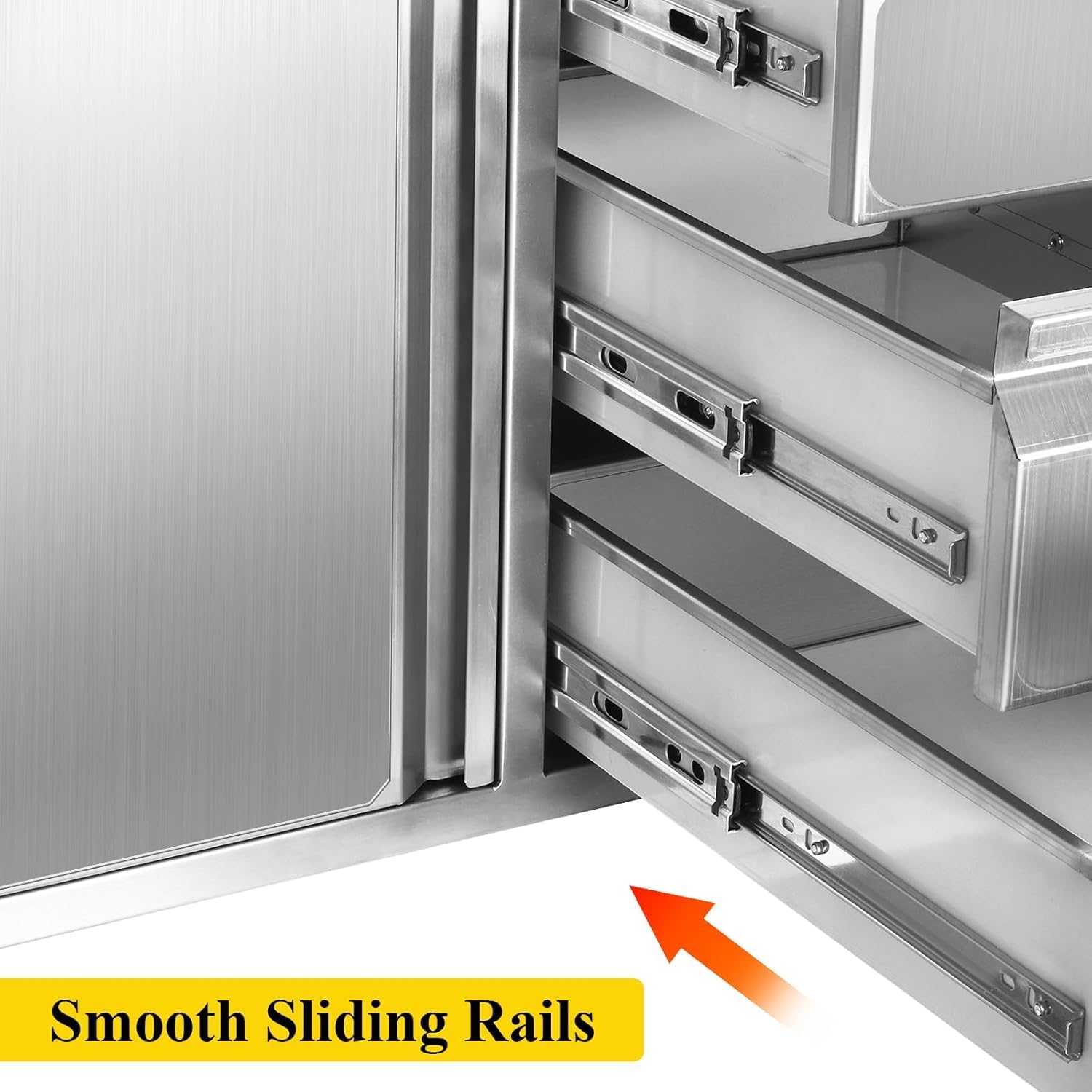 Outdoor Kitchen Drawer Combo, Stainless Steel Sealed Storage Combo with Triple Drawers, Outdoor Kitchen for BBQ Island, Grilling Station, Outside Cabinet (27.8" W x 21.8"D x 19.6" H)（Left Drawer）