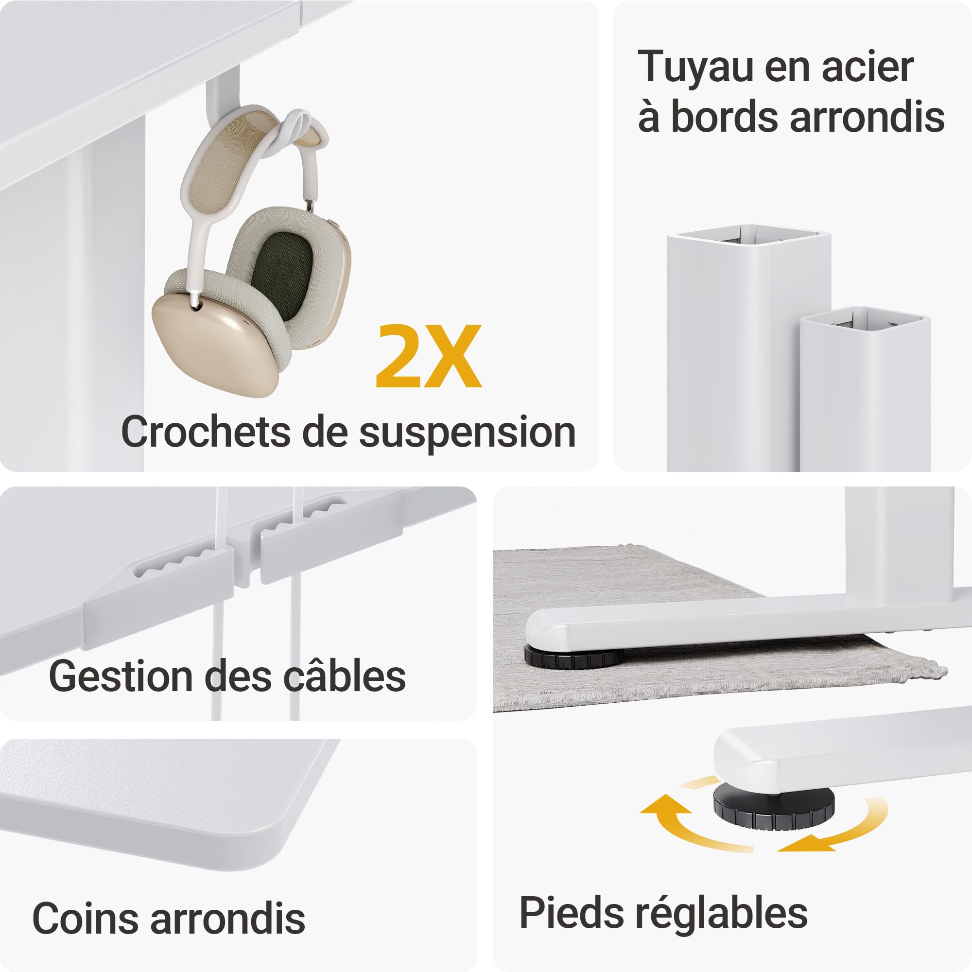 Claiks Bureau Assis Debout Électrique Réglable en Hauteur 120 x 60 cm avec Gestion des Câbles et Fonction Mémoire
