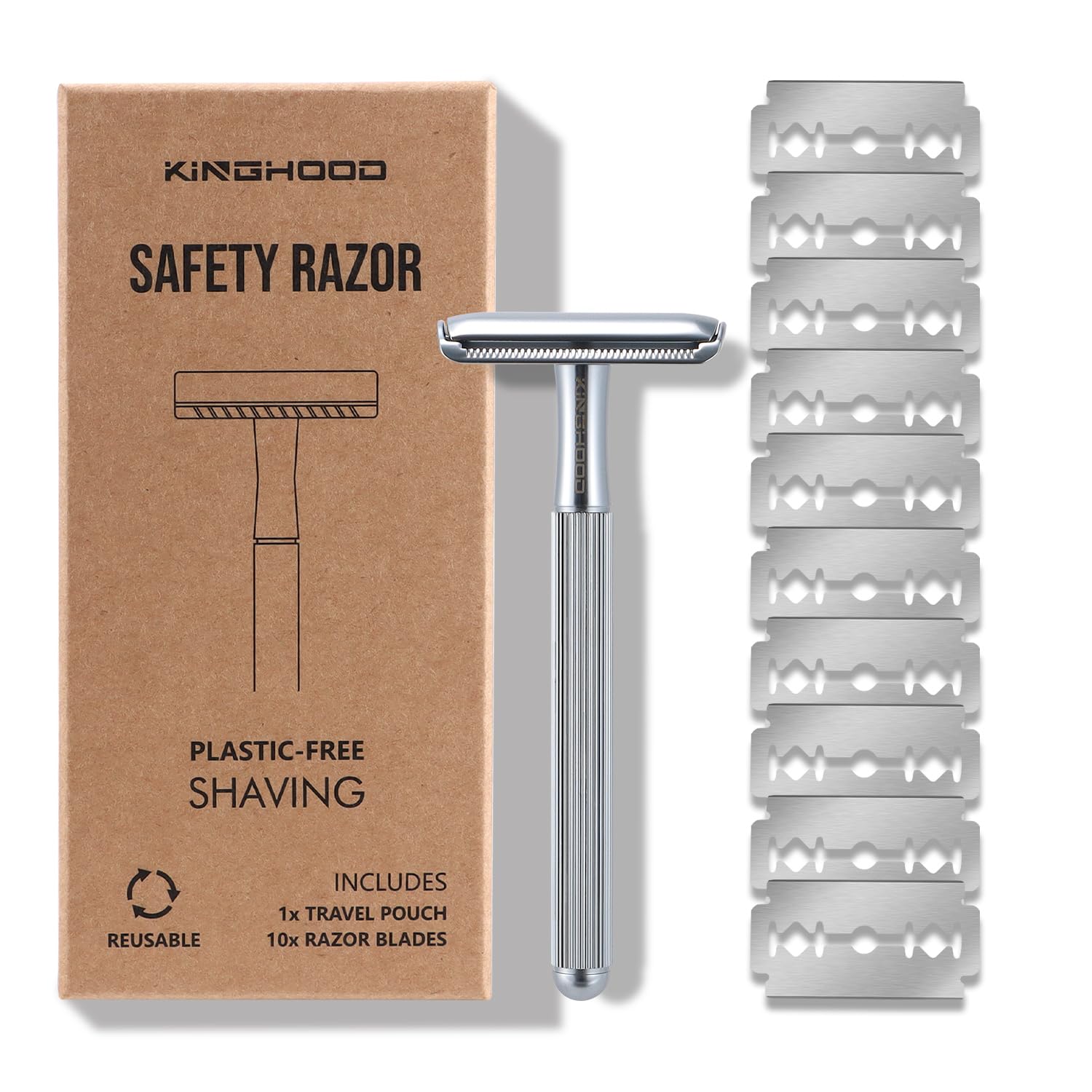 Brass Safety Razor with 10 Blades,One Blade Razor Reusable Razor Eco-Friendly Razor Long Handle & Weighted Razor,Double Edge Razor Single Blade Razor for Sensitive Skin