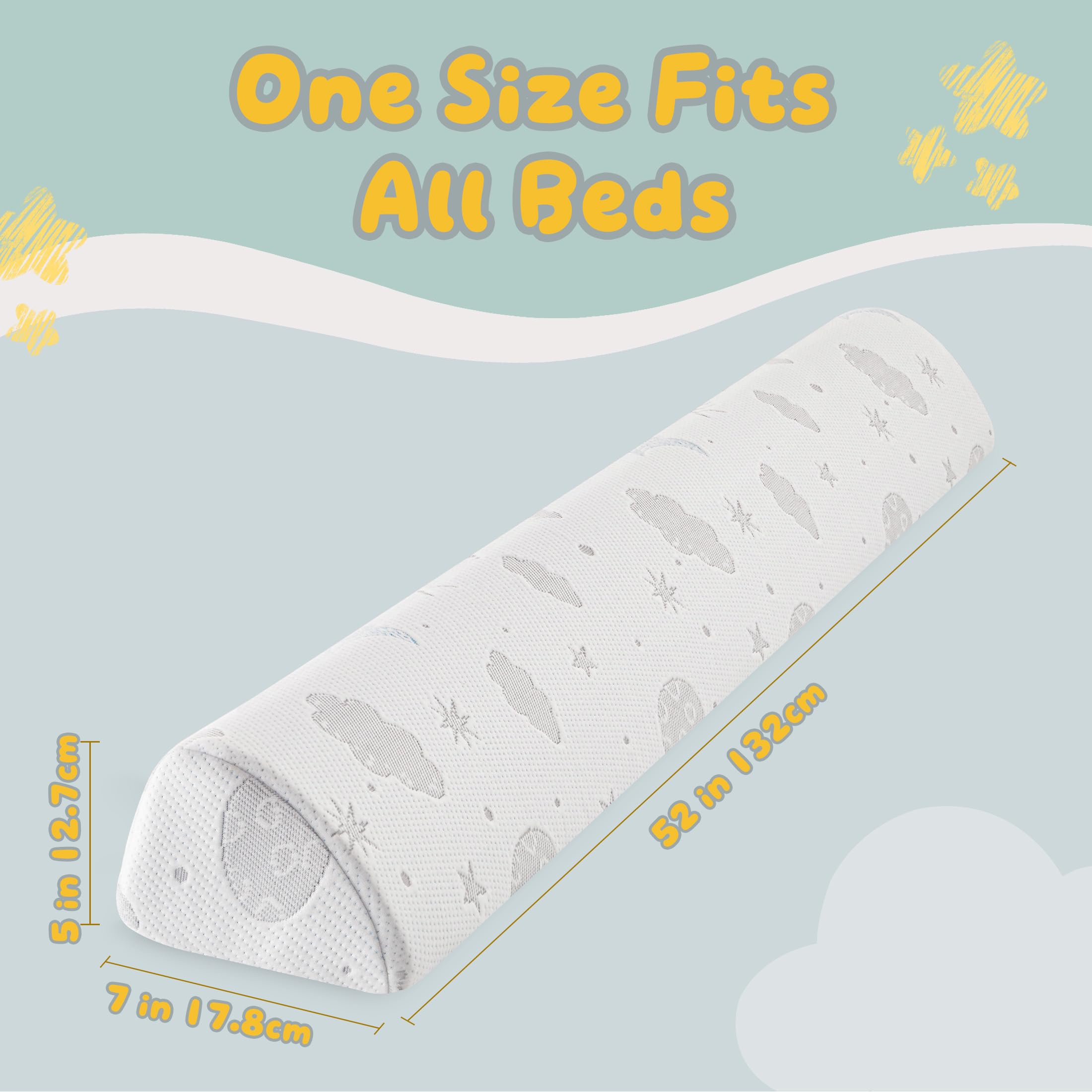 Barrière de Lit pour Enfants - Garde-Corps en Mousse Unique en Forme de Semi-Larme avec Grip Antidérapant, Housse Respirante, Imperméable & Lavable, Gain de Place, pour Enfants et Seniors