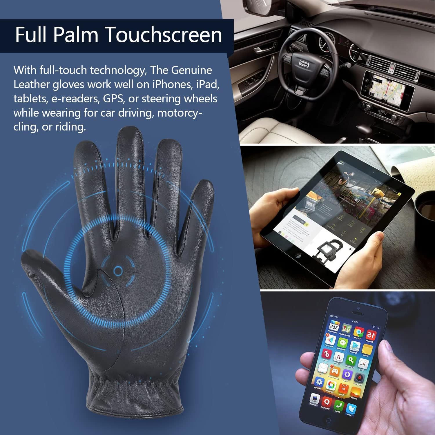 FIORETTO Men’s Winter Leather Gloves – Chrome-Free Sheepskin Driving Gloves with Cashmere Lining & Touchscreen M16516