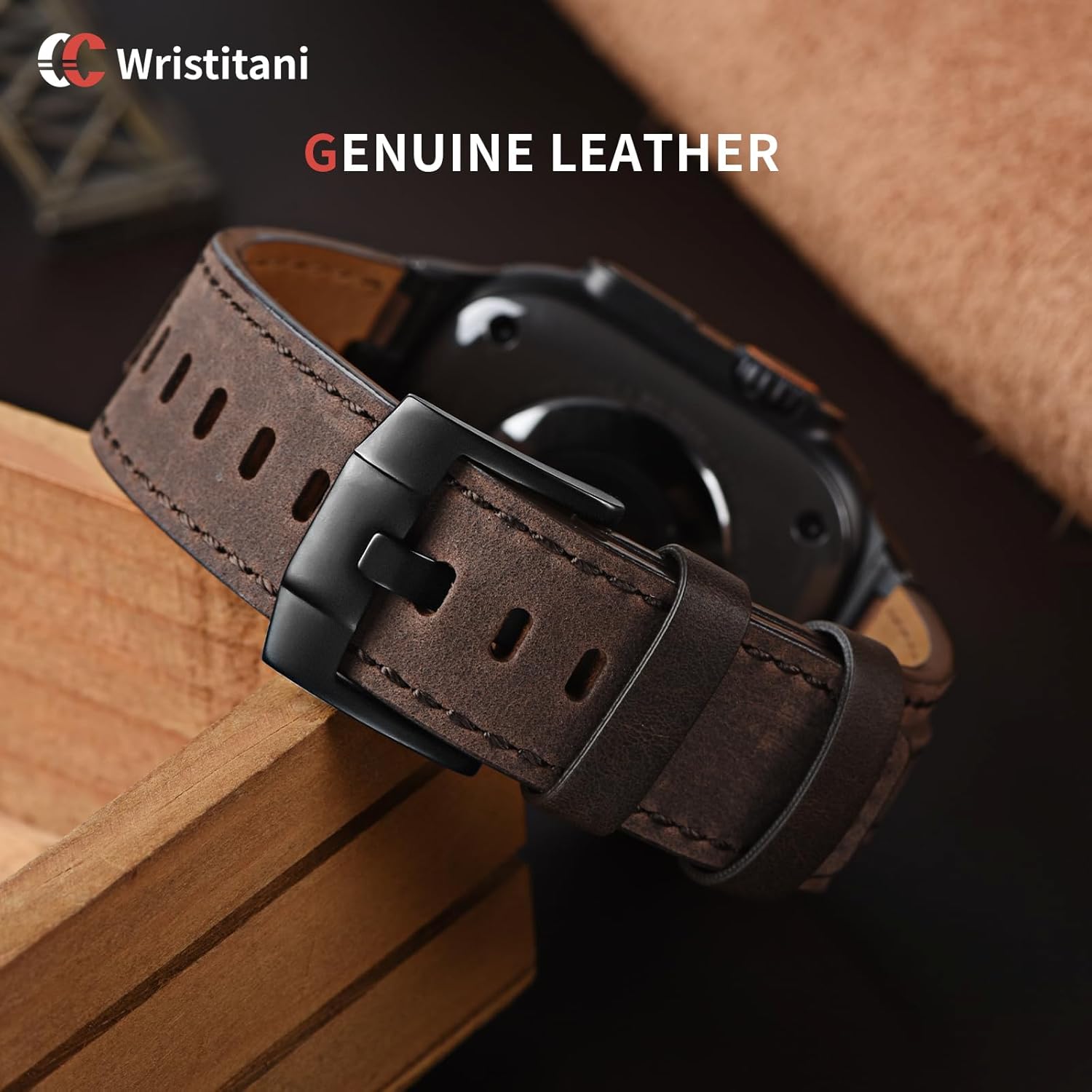 Wristitani Leather Bands Compatible with Apple Watch Band 49mm 46mm 45mm 44mm 42mm for Men, Metal Connector & Genuine Leather Replacement Straps for iWatch Ultra3/2/1 SE3/2/1 Series 11 10 9 8 7 6 5 4 - Image 2
