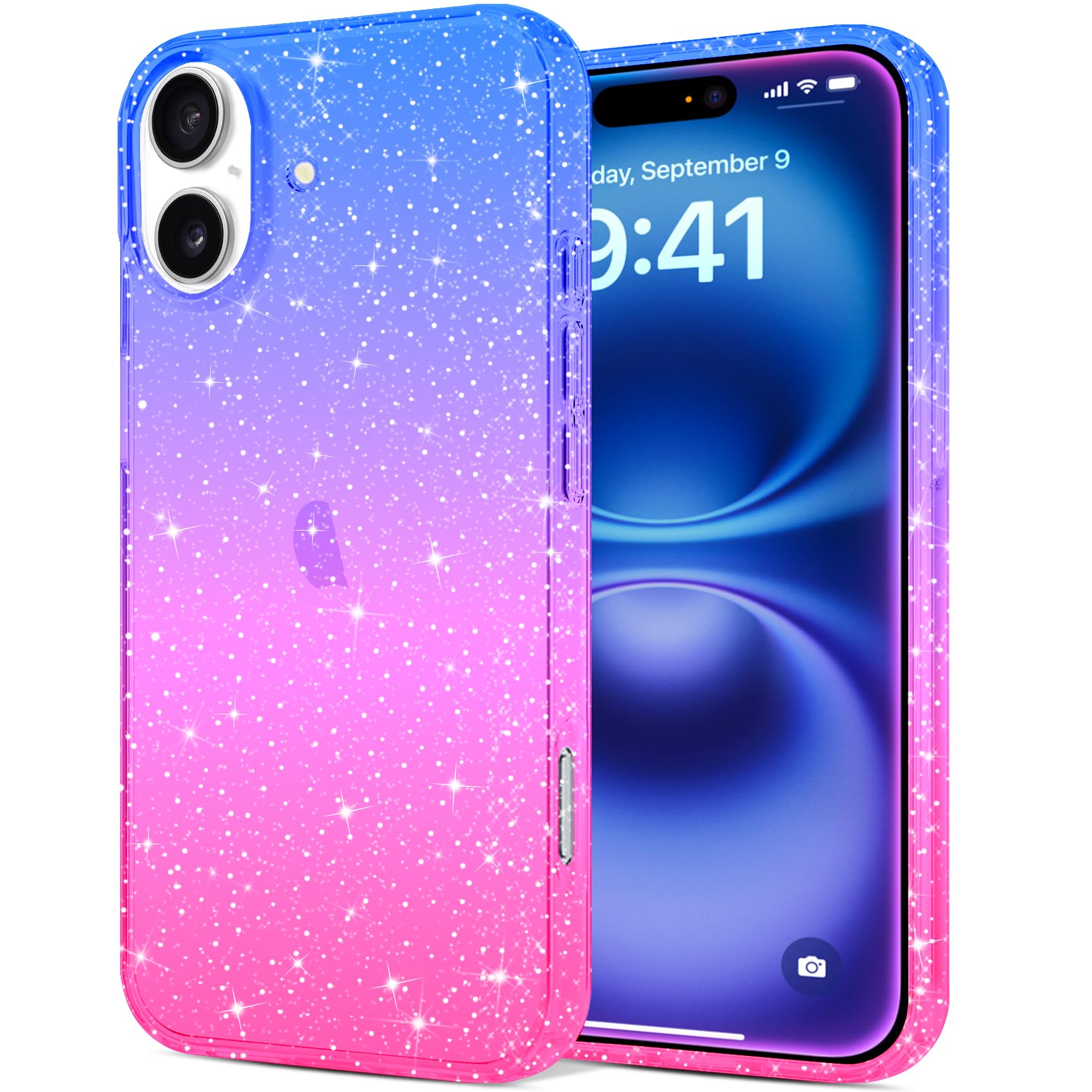 JJGoo Compatible with iPhone 16 Case Clear Glitter, Sparkle Soft TPU Transparent Shockproof Women Girls Slim Bling Sparkly Bumper Cover Phone Case for