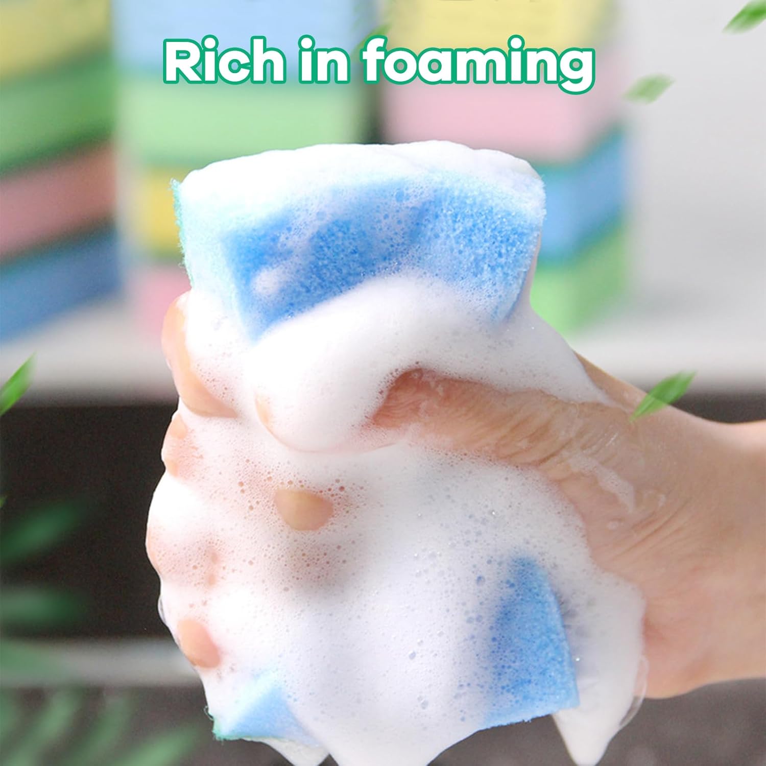 (64 Pack)Kheoxusa Individually Wrapped Sponges,Sponge Individually Wrapped,Individually Wrapped Sponges Bulk Packed for Cleaning Dishes Kitchen Scrub Dish Non Scratch Scrubber Small Bulk(Color Random)